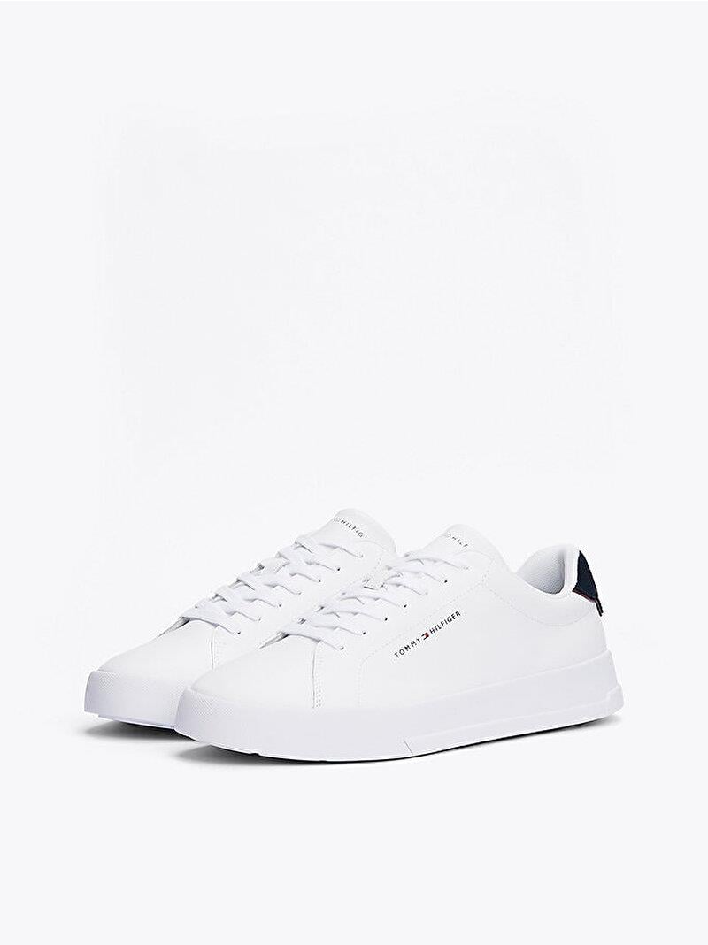 TOMMY HILFIGER Tommy Hilfiger Erkek Rahat Düz Taban Topuk Renk Geçişli Deri Beyaz Sneaker FM0FM05367-0LD