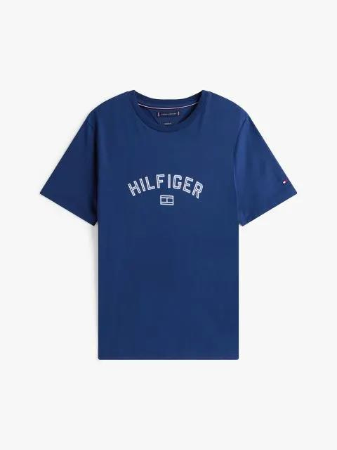 TOMMY HILFIGER Tommy Hilfiger Erkek Regular Fit Pamuklu Logo Baskılı Pamuklu Yuvarlak Yakalı Kısa Kollu Mavi T-Shirt MW0MW39357-C7G