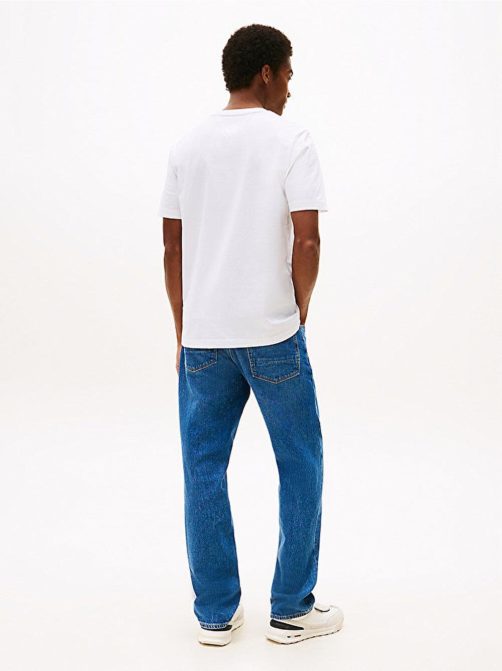 TOMMY HILFIGER Tommy Hilfiger Erkek Regular Fit Pamuklu Logo Baskılı Pamuklu Yuvarlak Yakalı Kısa Kollu Beyaz T-Shirt MW0MW39357-YBR