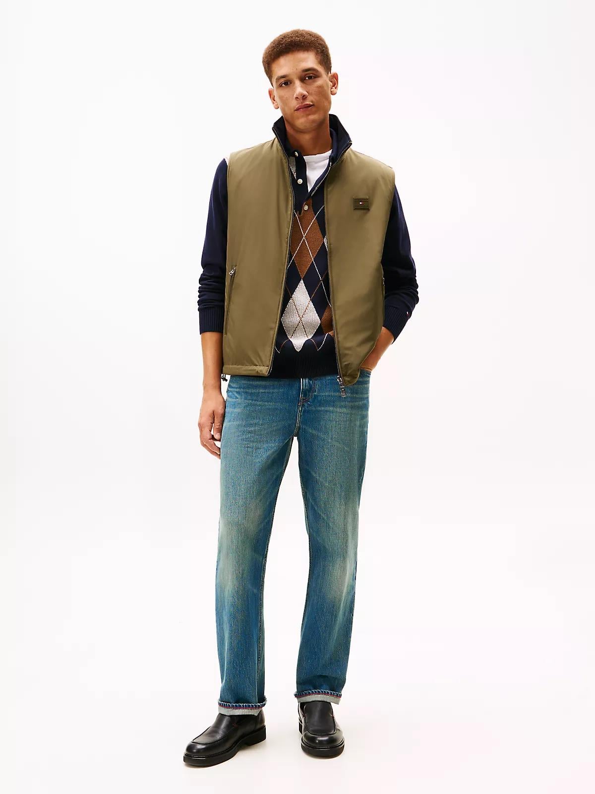 Tommy Hilfiger Tommy Hilfiger Erkek Regular Fit Dik Yaka Fermuarlı Logo Etiketli Haki Yelek MW0MW41882-RBN