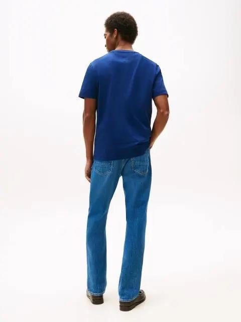 TOMMY HILFIGER Tommy Hilfiger Erkek Regular Fit Pamuklu Logo Baskılı Pamuklu Yuvarlak Yakalı Kısa Kollu Mavi T-Shirt MW0MW39357-C7G