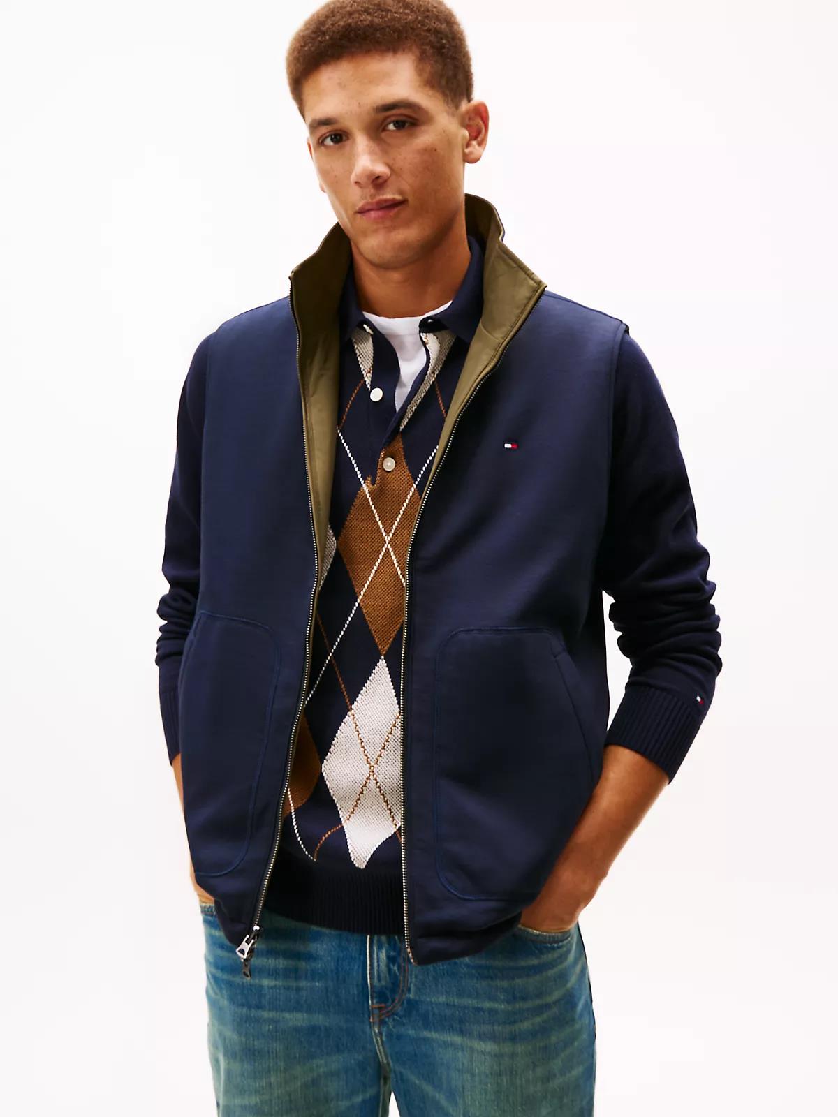 Tommy Hilfiger Tommy Hilfiger Erkek Regular Fit Dik Yaka Fermuarlı Logo Etiketli Haki Yelek MW0MW41882-RBN