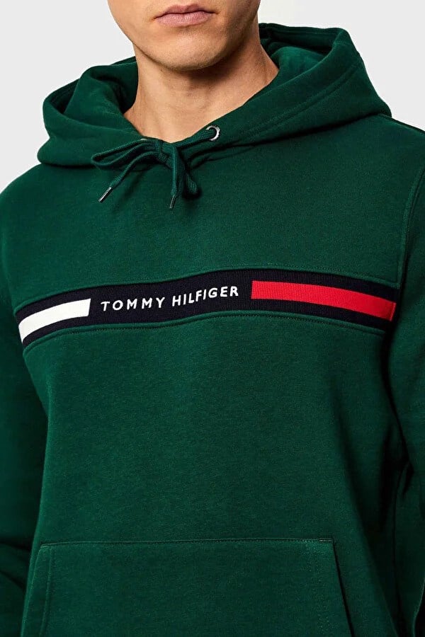 Tommy Hilfiger Tommy Hilfiger Erkek Regular Fit Kapüşonlu Logo Baskılı Pamuklu Uzun Kollu Yeşil Sweatshirt MW0MW37361-L6K