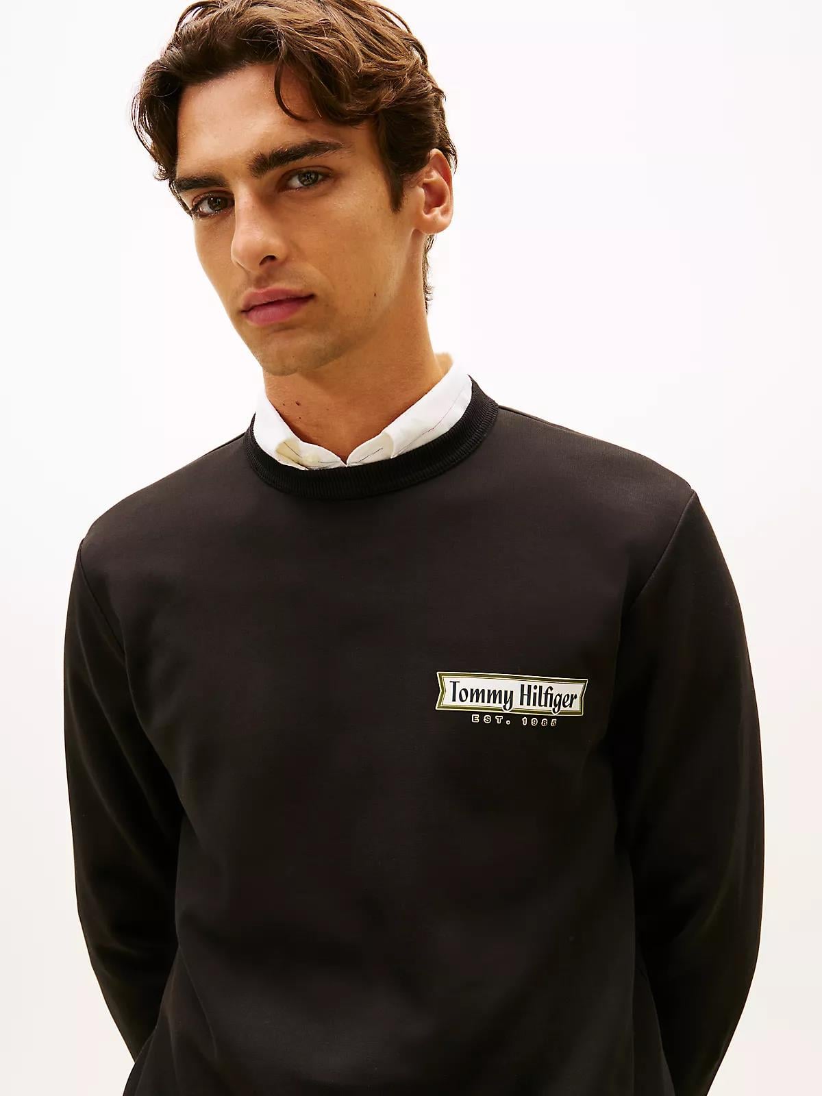 Tommy Hilfiger Tommy Hilfiger Erkek Regular Fit Yuvarlak Yakalı Logo Baskılı Uzun Kollu Siyah Sweatshirt MW0MW41433-BDS