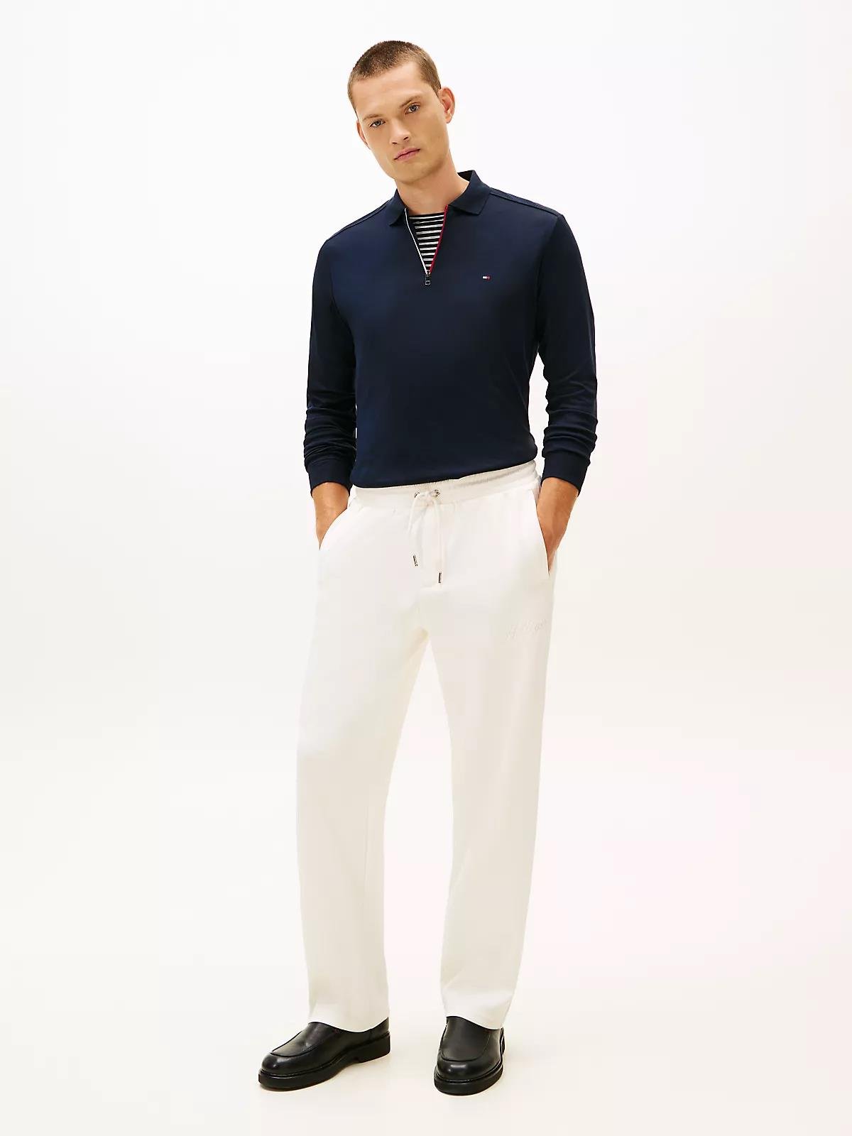 Tommy Hilfiger Tommy Hilfiger Erkek Regular Fit Pamuklu Yarım Fermuarlı Uzun Kollu Lacivert Polo Yaka T-Shirt MW0MW42808-DW5