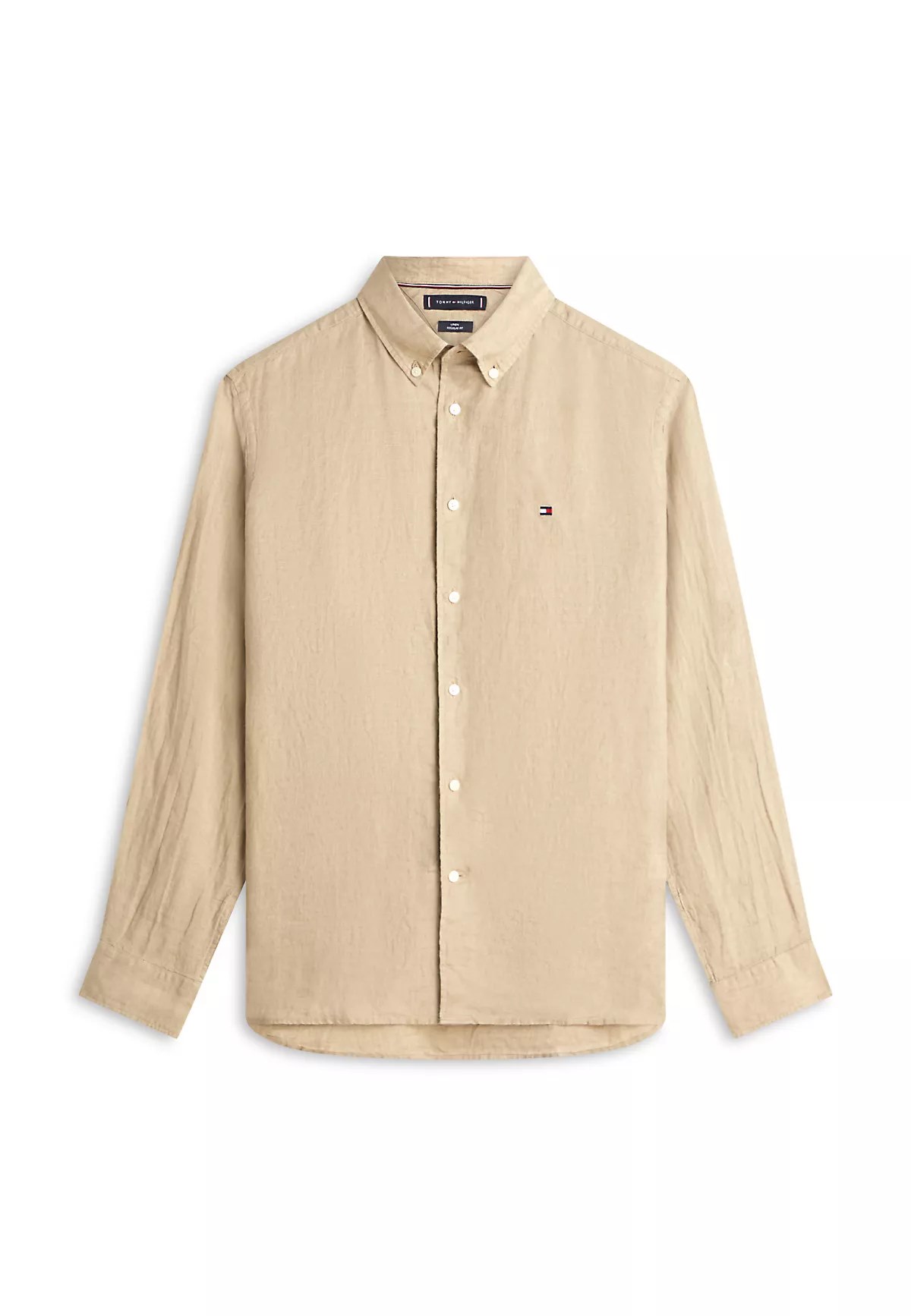 Tommy Hilfiger Tommy Hilfiger Erkek Regular Fit %100 Keten Logo İmzalı Uzun Kollu Bej Gömlek MW0MW41530-RBT