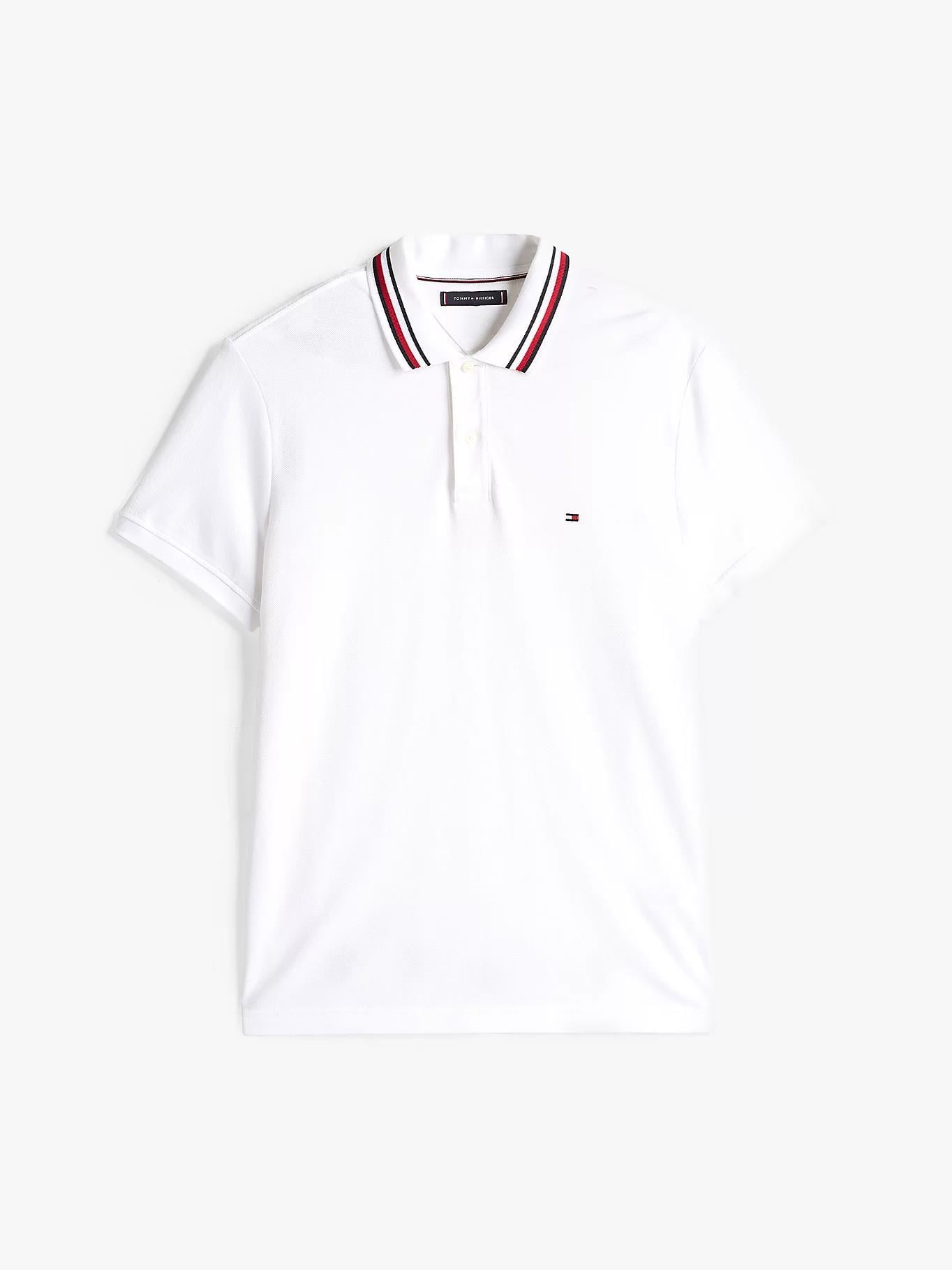 TOMMY HILFIGER Tommy Hilfiger Erkek Regular Fit Yakası Şerit Çizgi Detaylı Kısa Kollu Pamuklu Beyaz Polo Yaka T-Shirt MW0MW38484-YBR