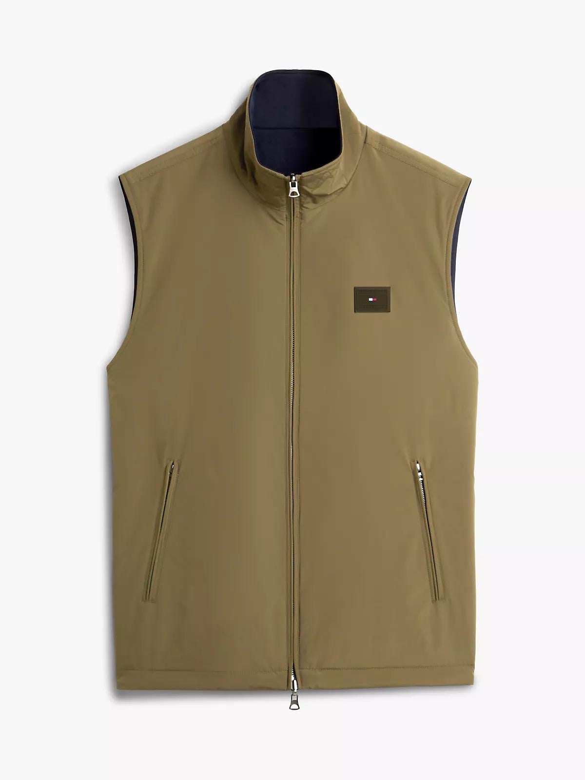 Tommy Hilfiger Tommy Hilfiger Erkek Regular Fit Dik Yaka Fermuarlı Logo Etiketli Haki Yelek MW0MW41882-RBN
