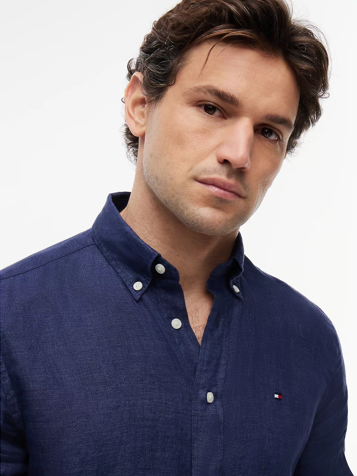Tommy Hilfiger Tommy Hilfiger Erkek Regular Fit %100 Keten Logo İmzalı Uzun Kollu Lacivert Gömlek MW0MW41530-DCC