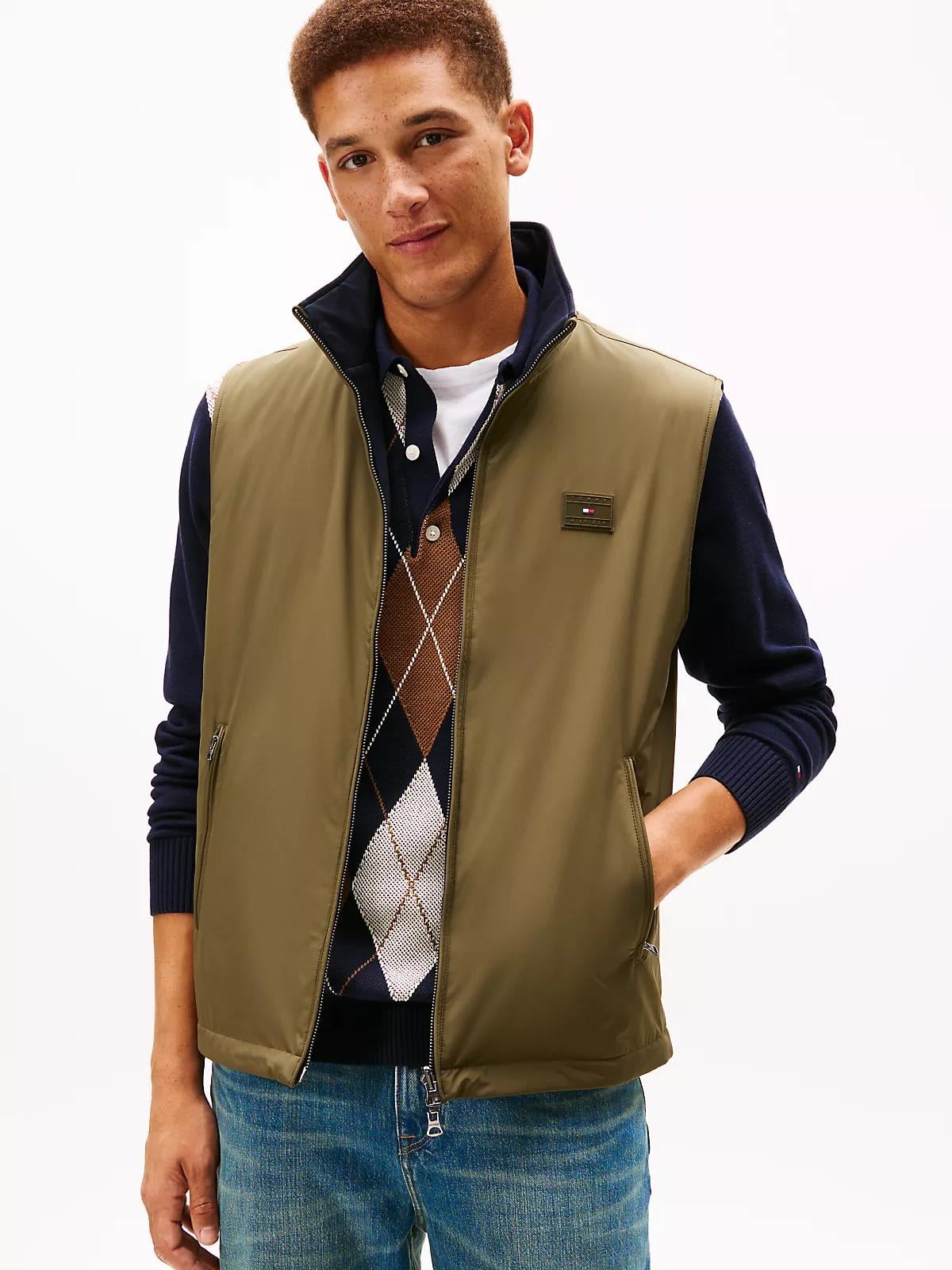 Tommy Hilfiger Tommy Hilfiger Erkek Regular Fit Dik Yaka Fermuarlı Logo Etiketli Haki Yelek MW0MW41882-RBN