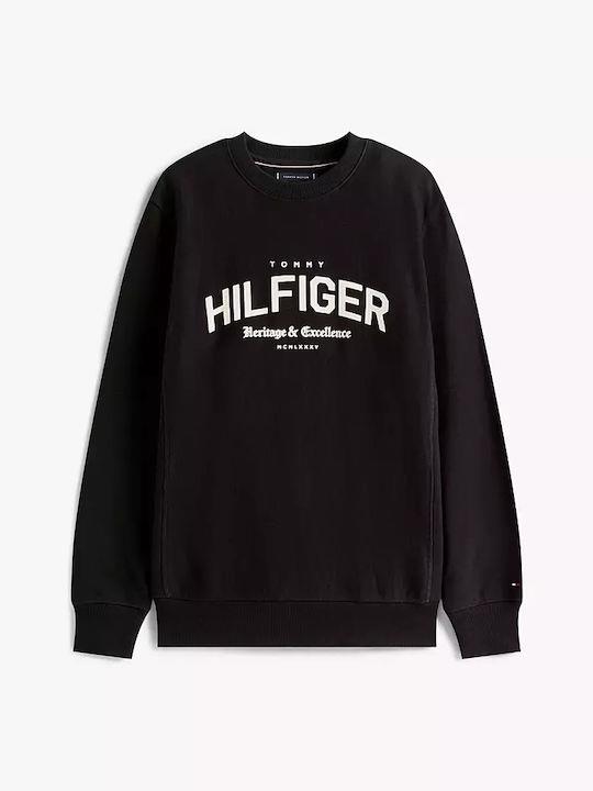 Tommy Hilfiger Tommy Hilfiger Erkek Saf Pamuklu Polar Yuvarlak Yakalı Logo İşlemeli Normal Kalıp Siyah Sweatshirt MW0MW40067-BDS