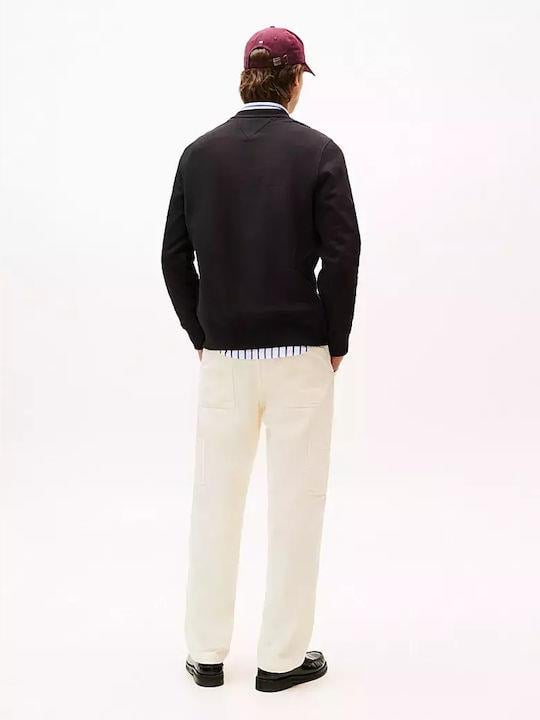 Tommy Hilfiger Tommy Hilfiger Erkek Saf Pamuklu Polar Yuvarlak Yakalı Logo İşlemeli Normal Kalıp Siyah Sweatshirt MW0MW40067-BDS