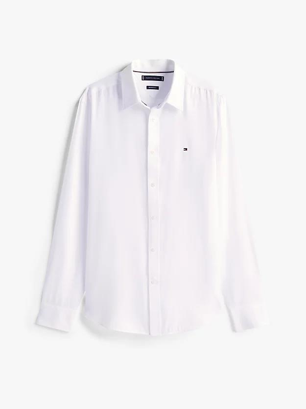 Tommy Hilfiger Tommy Hilfiger Erkek Slim Fit Nem Kontrol Özellikli Oxford Pike Dokuma Kumaş Uzun Kollu Beyaz Gömlek MW0MW40516-YBR