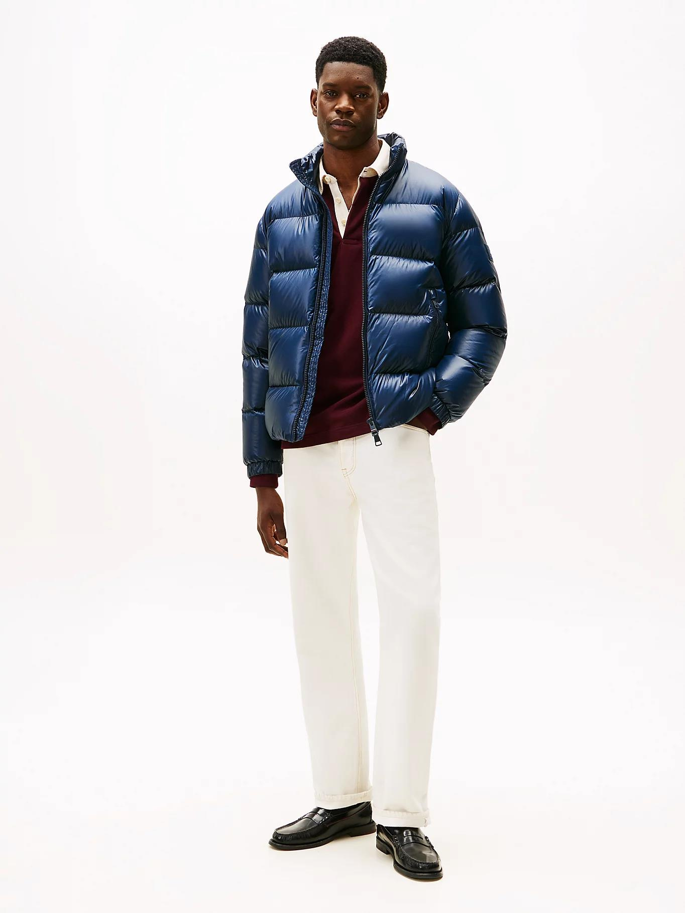 Tommy Hilfiger Tommy Hilfiger Erkek Uzun Kol Kapitoneli Şişme Dik Yaka Cepli Mavi Mont MW0MW40617-C1G