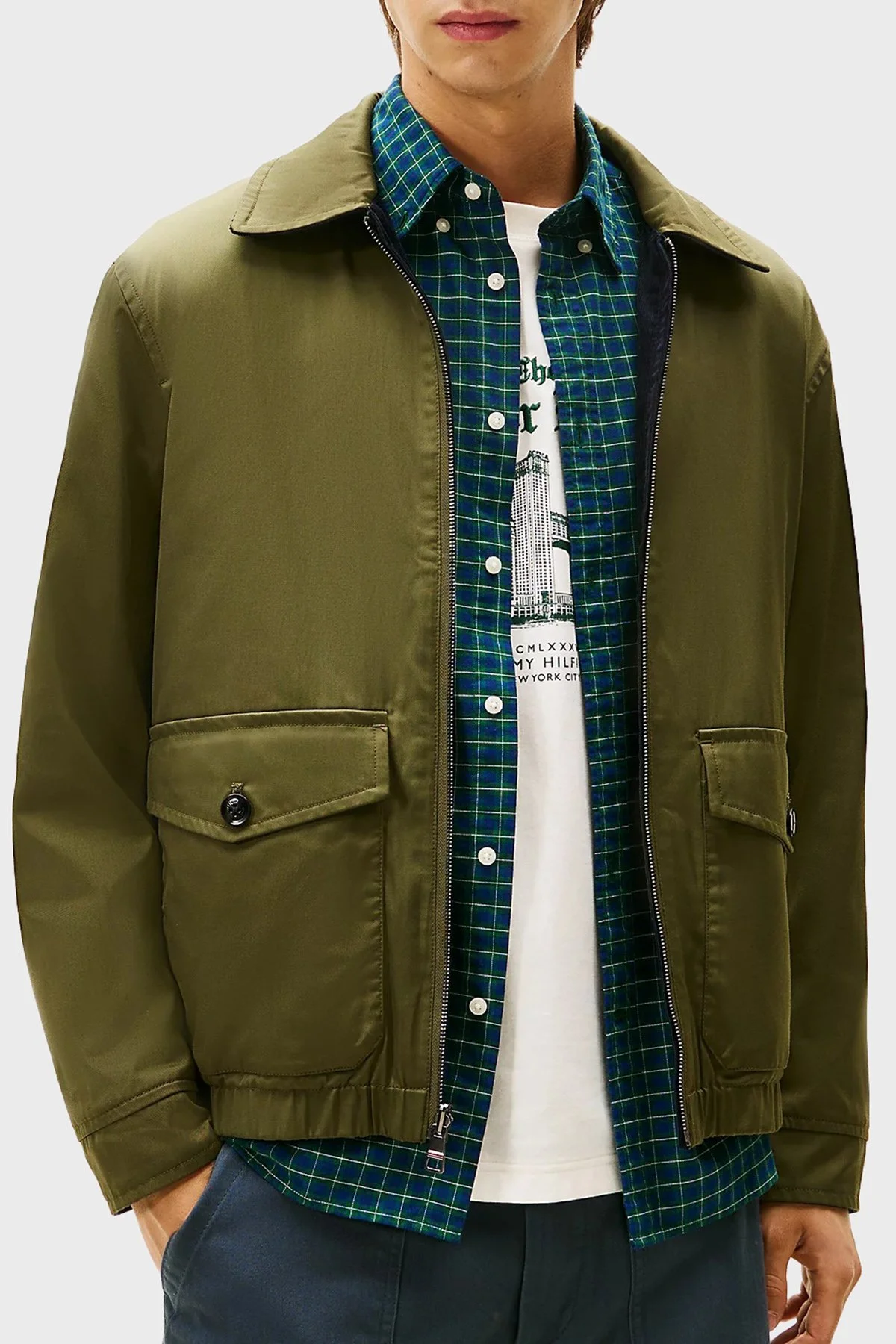 Tommy Hilfiger Tommy Hilfiger Erkek Uzun Kol Gömlek Yaka Düz Mavi Ceket MW0MW40620-DW5