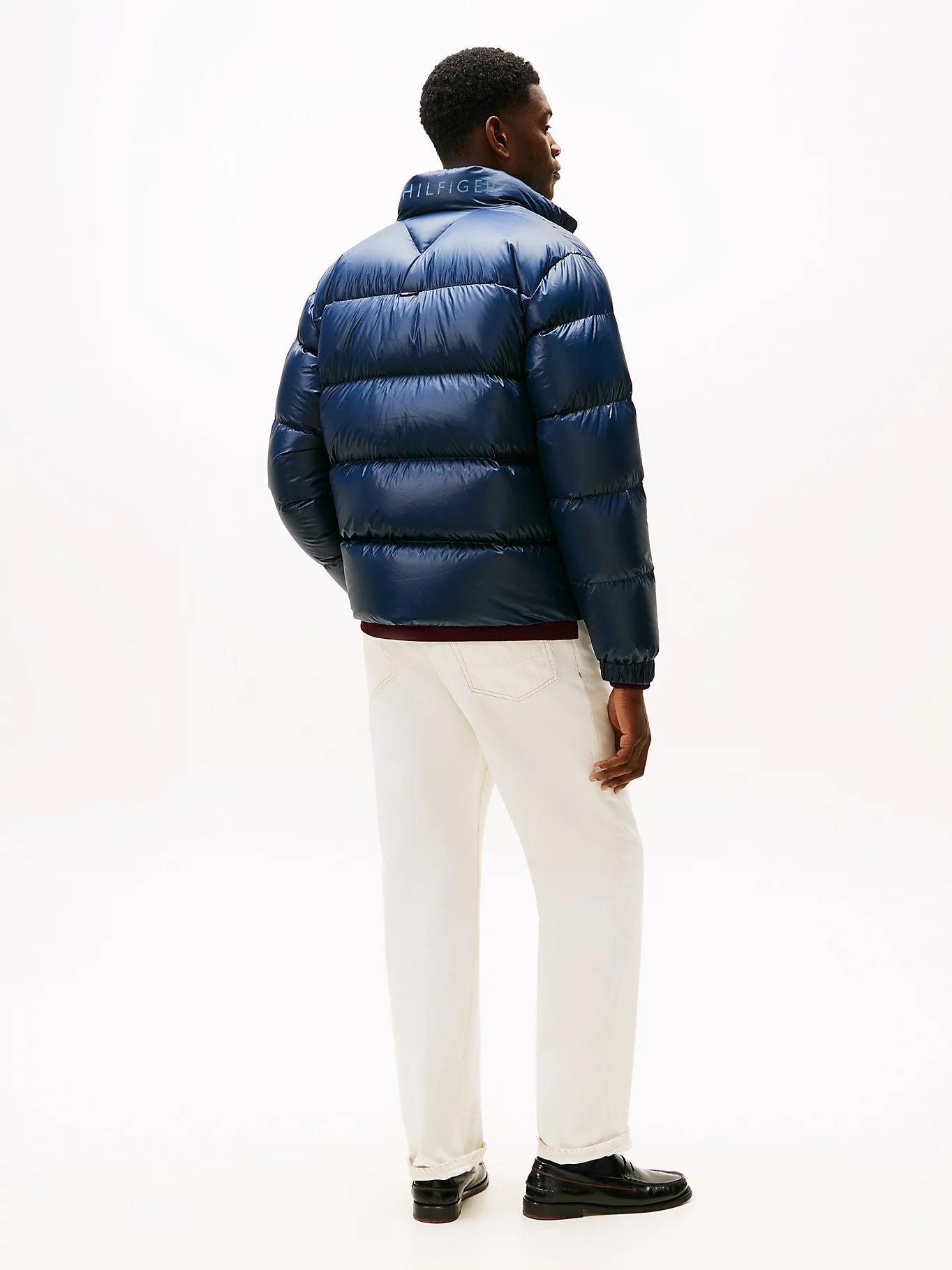 Tommy Hilfiger Tommy Hilfiger Erkek Uzun Kol Kapitoneli Şişme Dik Yaka Cepli Mavi Mont MW0MW40617-C1G