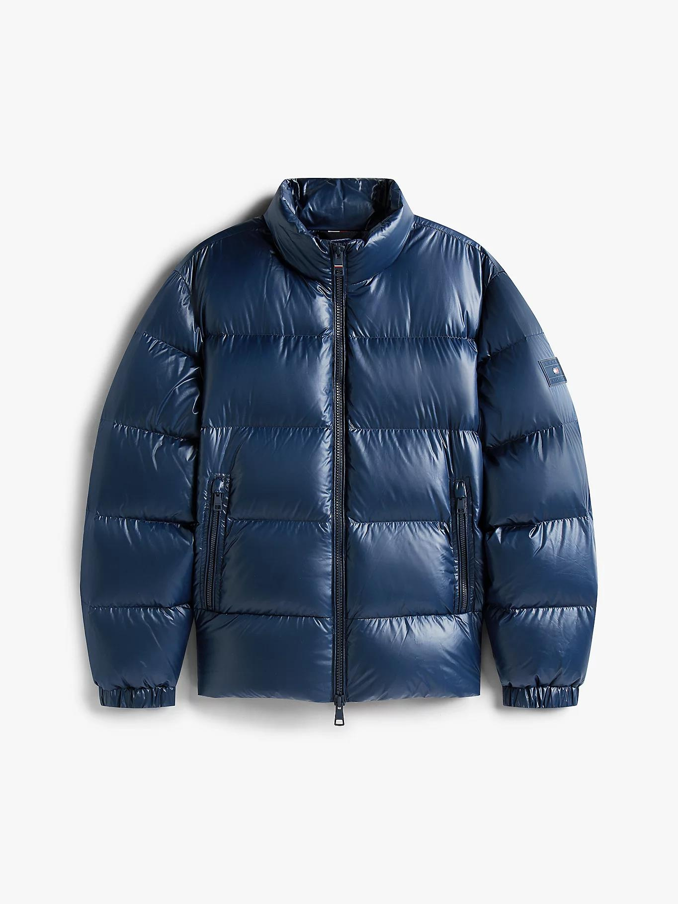 Tommy Hilfiger Tommy Hilfiger Erkek Uzun Kol Kapitoneli Şişme Dik Yaka Cepli Mavi Mont MW0MW40617-C1G