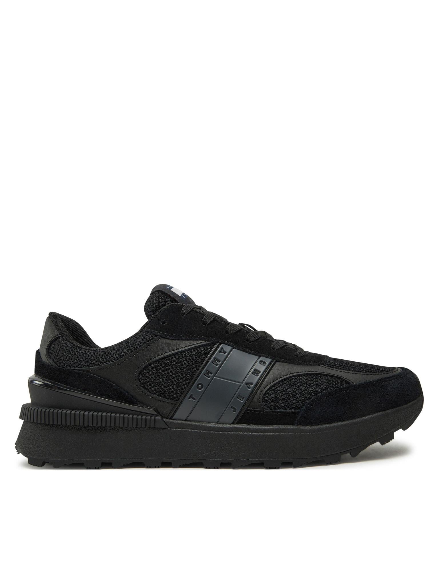 Tommy Hilfiger Tommy Hilfiger Erkek Yüksek Rahat Taban Süet Detaylı Siyah Sneaker EM0EM01537-BDS