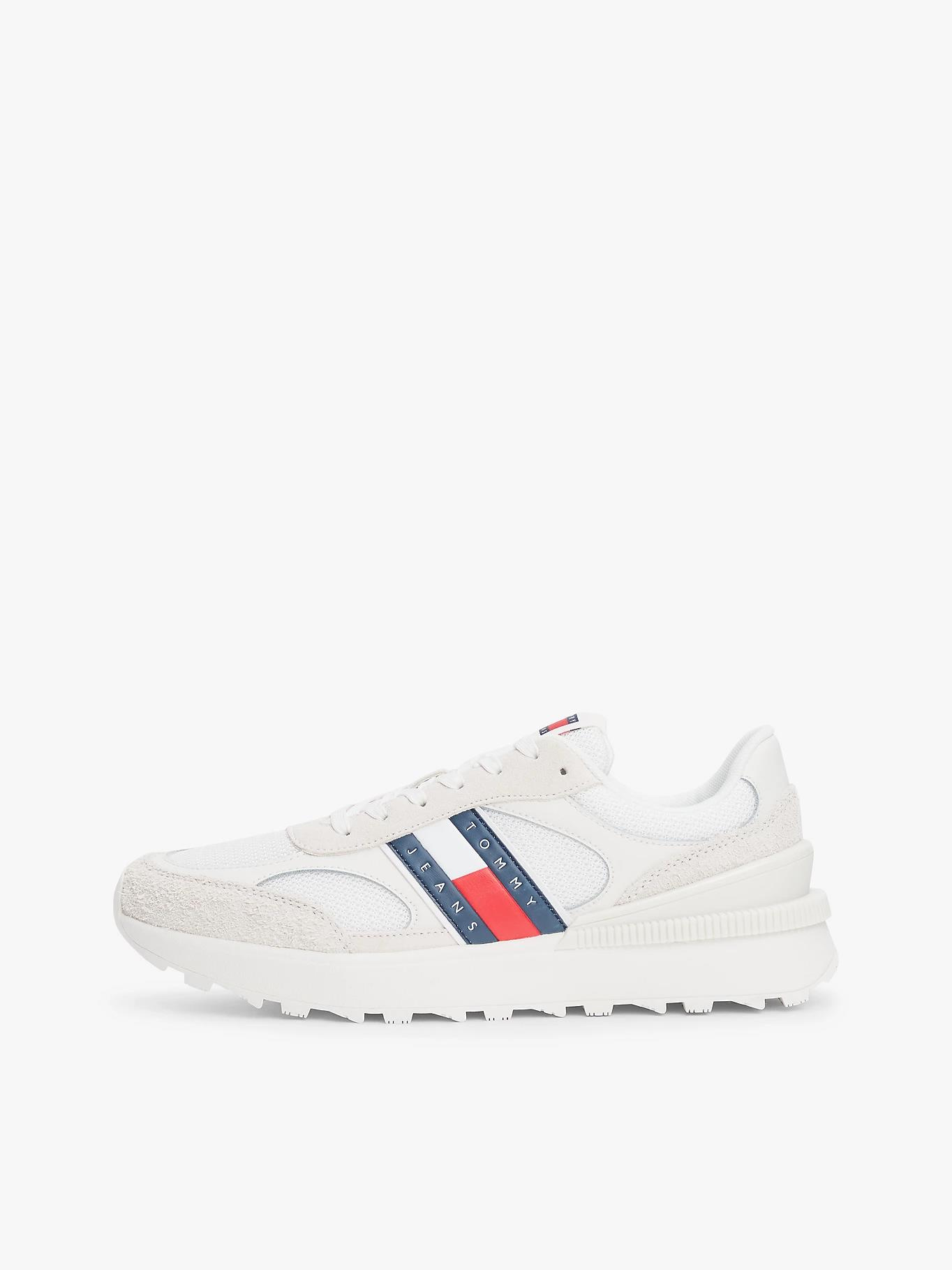 Tommy Hilfiger Tommy Hilfiger Erkek Yüksek Rahat Taban Süet Detaylı Beyaz Sneaker EM0EM01537-YBL