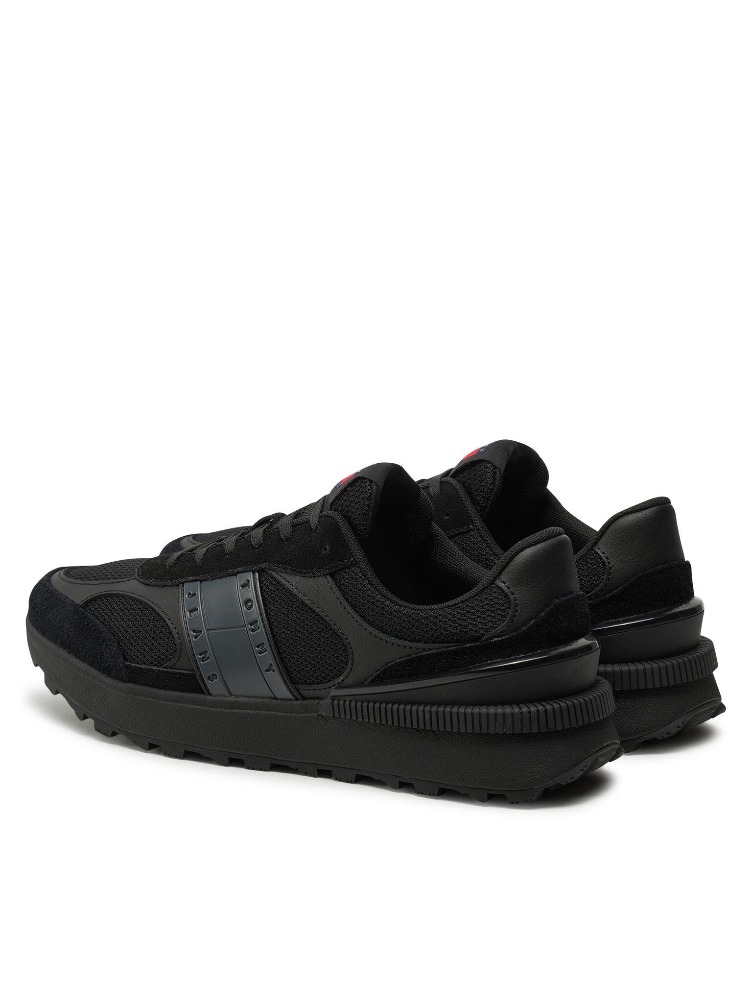 Tommy Hilfiger Tommy Hilfiger Erkek Yüksek Rahat Taban Süet Detaylı Siyah Sneaker EM0EM01537-BDS