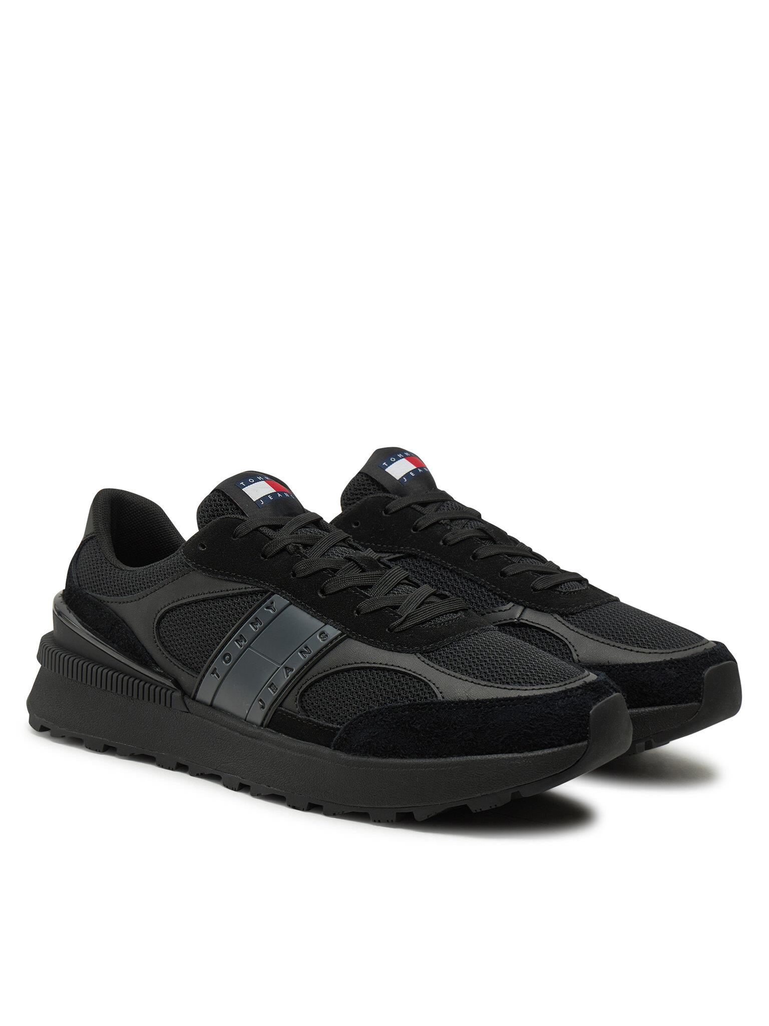 Tommy Hilfiger Tommy Hilfiger Erkek Yüksek Rahat Taban Süet Detaylı Siyah Sneaker EM0EM01537-BDS