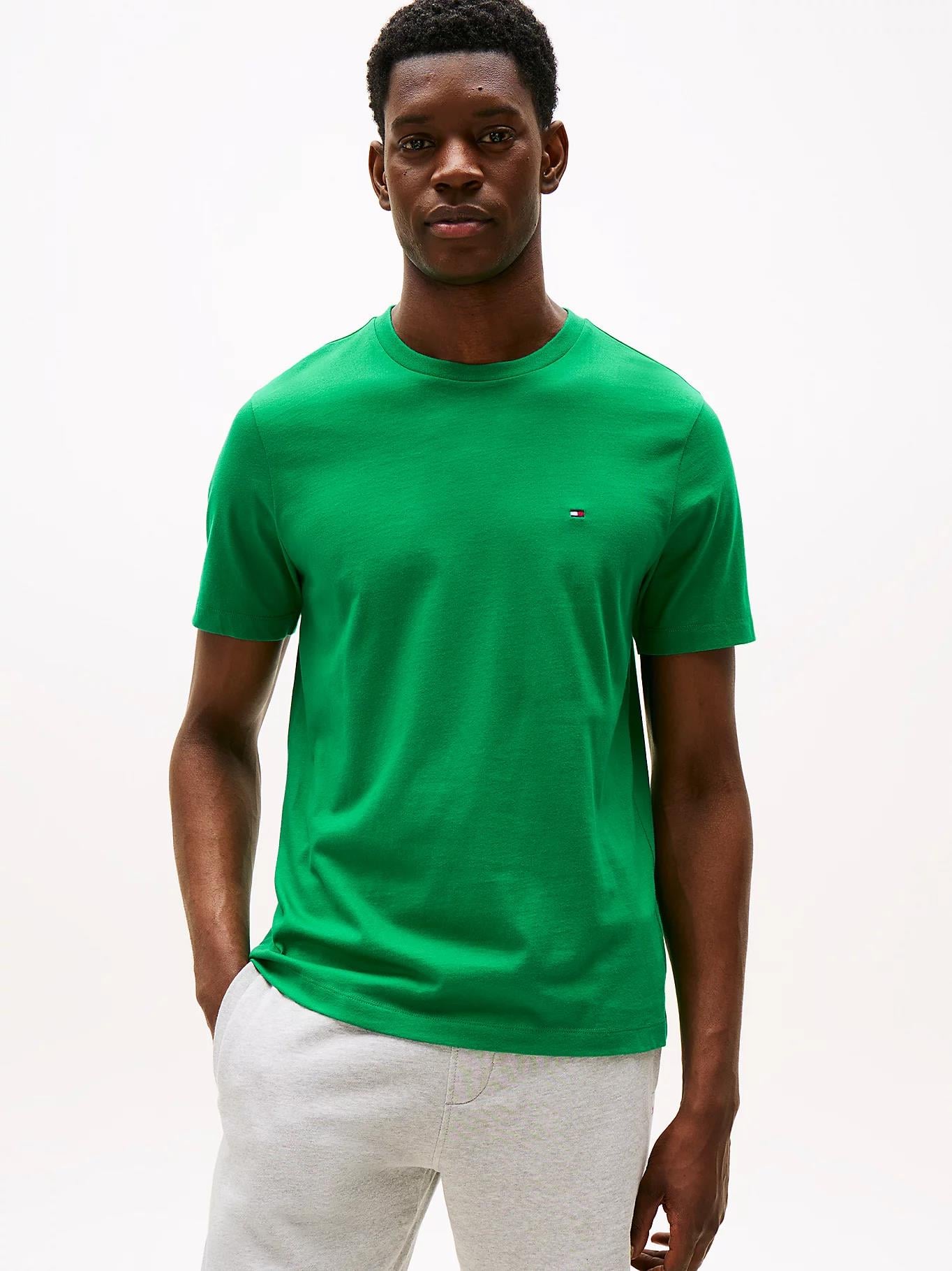 TOMMY HILFIGER Tommy Hilfiger Erkek Yuvarlak Yaka Slim Fit Esnek Kumaş Uzun Kollu Yeşil T-Shirt MW0MW39995-L4B