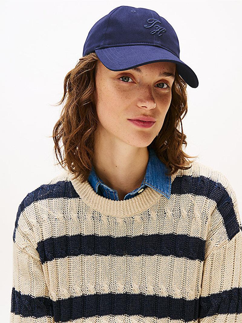 TOMMY HILFIGER Tommy Hilfiger Kadın %100 Pamuklu Nefes Alabilen Kumaşlı Ayarlanabilir Tokalı Mavi Şapka AW0AW17489-C7G