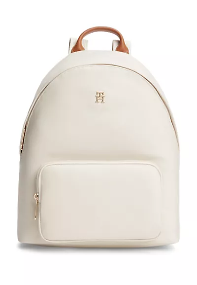 Tommy Hilfiger Tommy Hilfiger Kadın Ayarlanabilir Askılı Fermuarlı Ön Bölmeli TH Logo Detaylı Krem Sırt Çantası AW0AW17939-AEO