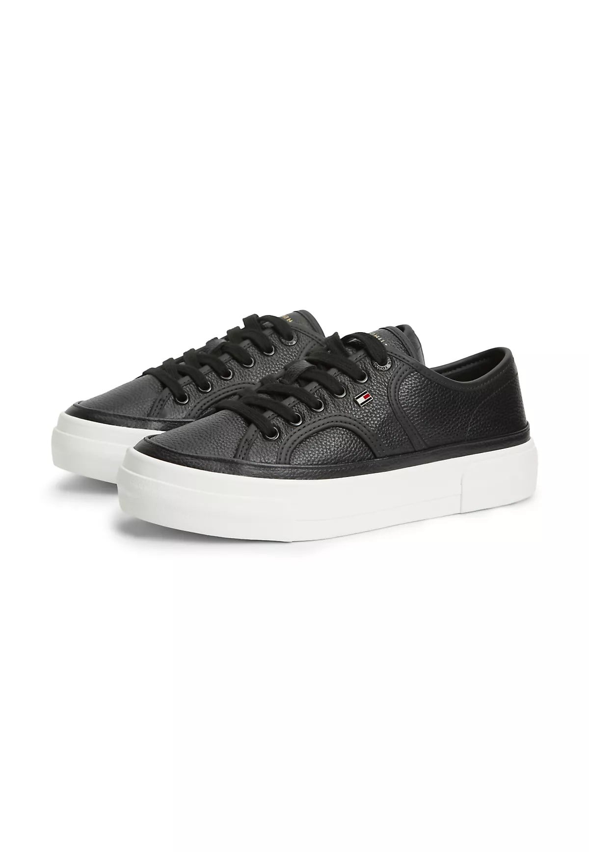 Tommy Hilfiger Tommy Hilfiger Kadın Bağcıklı Rahat Taban Logo Detaylı Deri Günlük Siyah Sneaker FW0FW09393-BDS