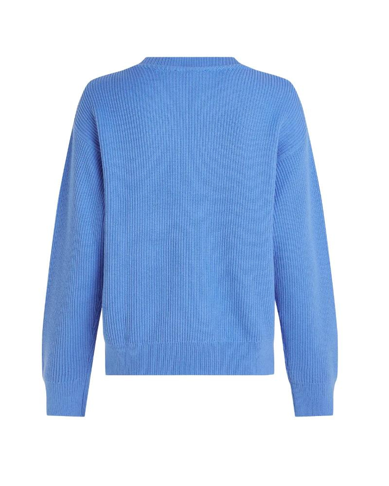 Tommy Hilfiger Tommy Hilfiger Kadın Baskılı Desenli Uzun Kollu Yuvarlak Yakalı Mavi Kazak WW0WW41146-C30
