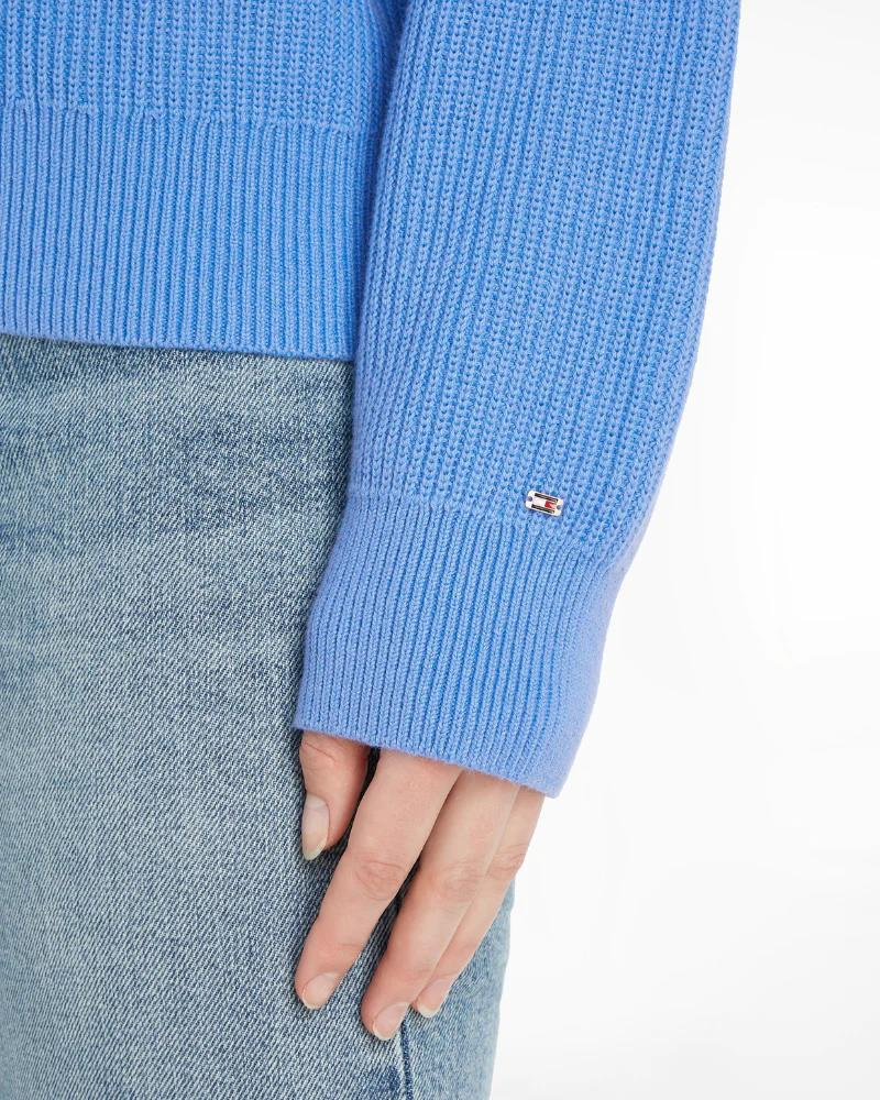 Tommy Hilfiger Tommy Hilfiger Kadın Baskılı Desenli Uzun Kollu Yuvarlak Yakalı Mavi Kazak WW0WW41146-C30