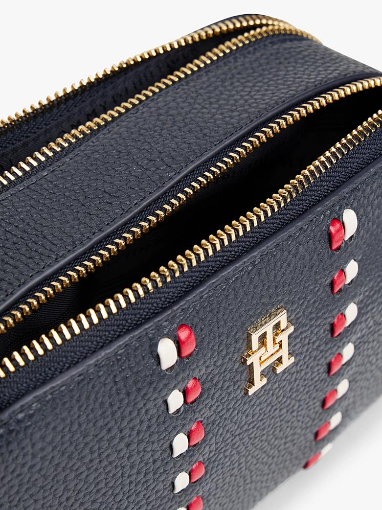 Tommy Hilfiger Tommy Hilfiger Kadın Çakıl Tanesi Süslemeli Fermuarlı Çapraz Askılı Lacivert Omuz Çantası AW0AW18153-DW6