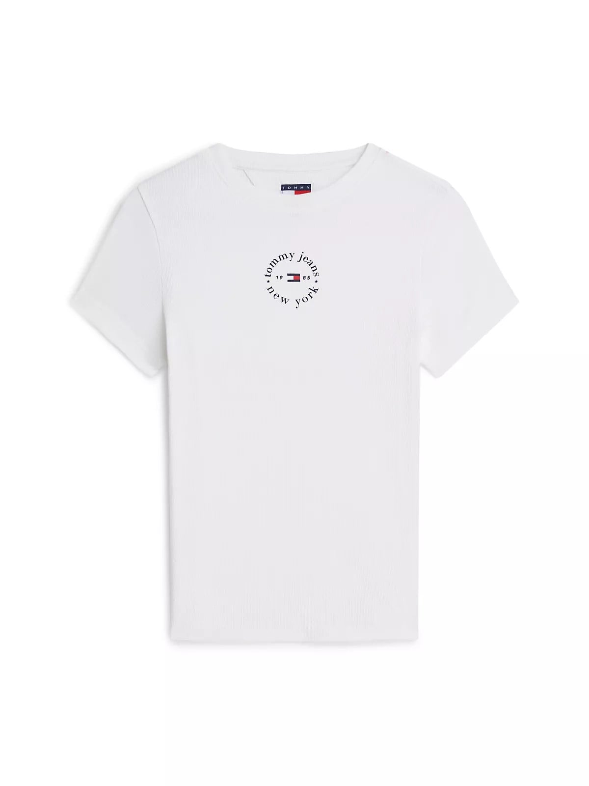 Tommy Hilfiger Tommy Hilfiger Kadın Dar Kesim Yuvarlak Yakalı Pamuklu Esnek Örgü Kumaş Kısa Kollu Beyaz T-Shirt DW0DW22807-YBL
