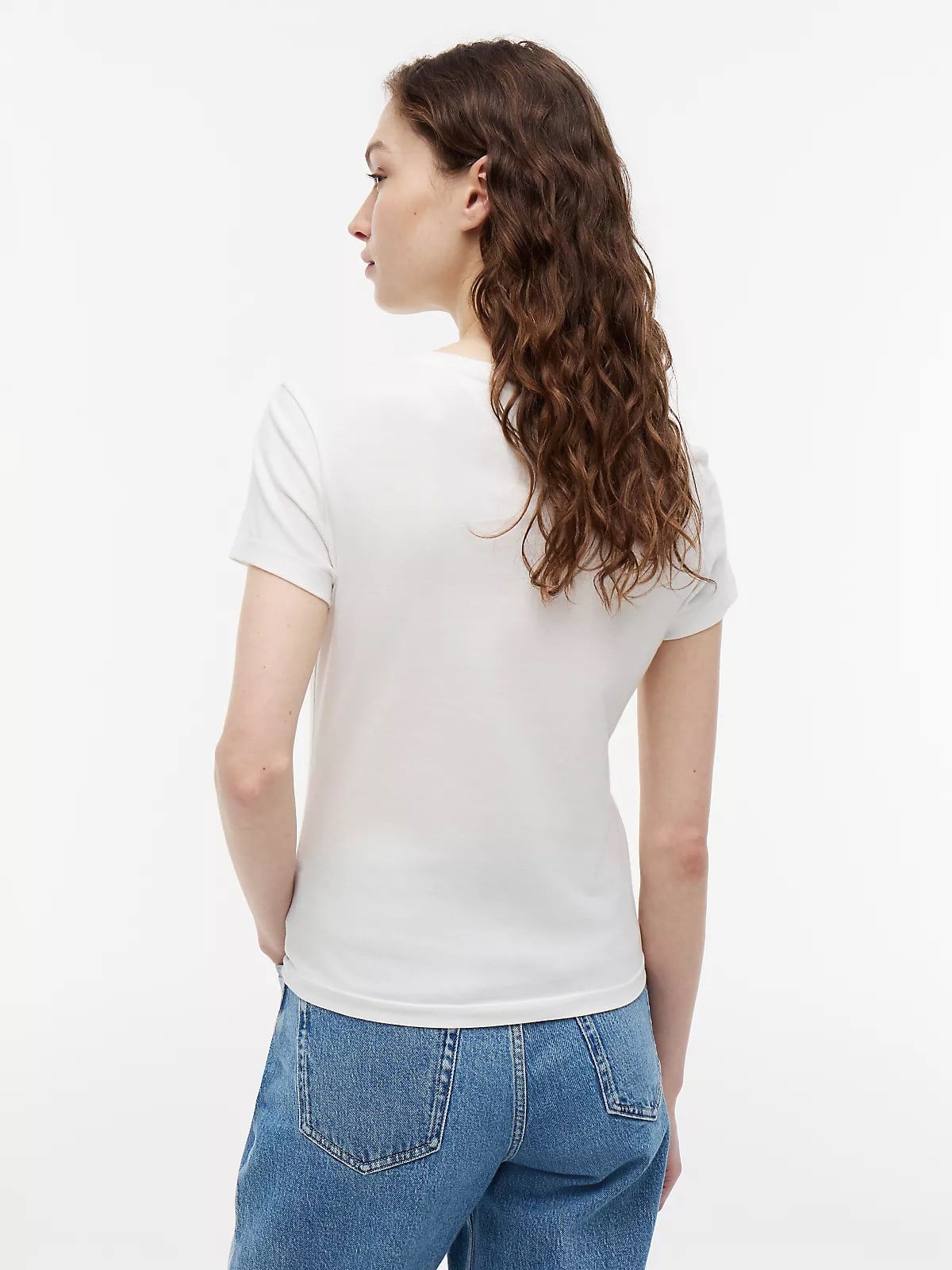 Tommy Hilfiger Tommy Hilfiger Kadın Dar Kesim Logo İmzalı Yuvarlak Yakalı Pamuklu Kısa Kollu Beyaz T-Shirt DW0DW20459-YBL