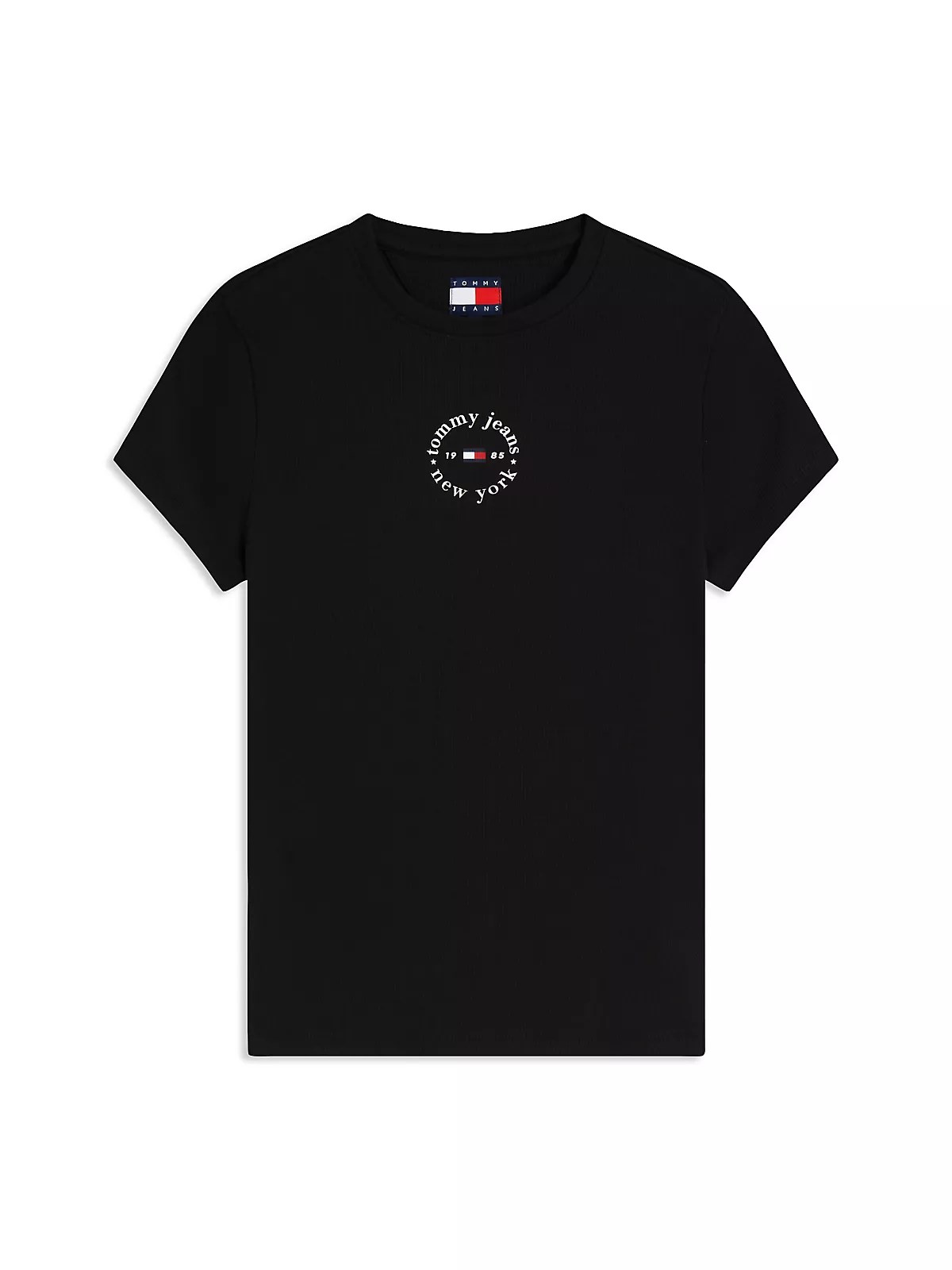 Tommy Hilfiger Tommy Hilfiger Kadın Dar Kesim Yuvarlak Yakalı Pamuklu Esnek Örgü Kumaş Kısa Kollu Siyah T-Shirt DW0DW22807-BDS