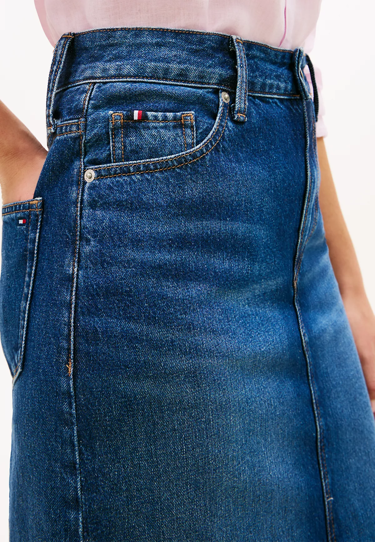 Tommy Hilfiger Tommy Hilfiger Kadın Denim Kumaş Düz Cepli Kısa Boy Mavi Etek WW0WW49669-1BJ