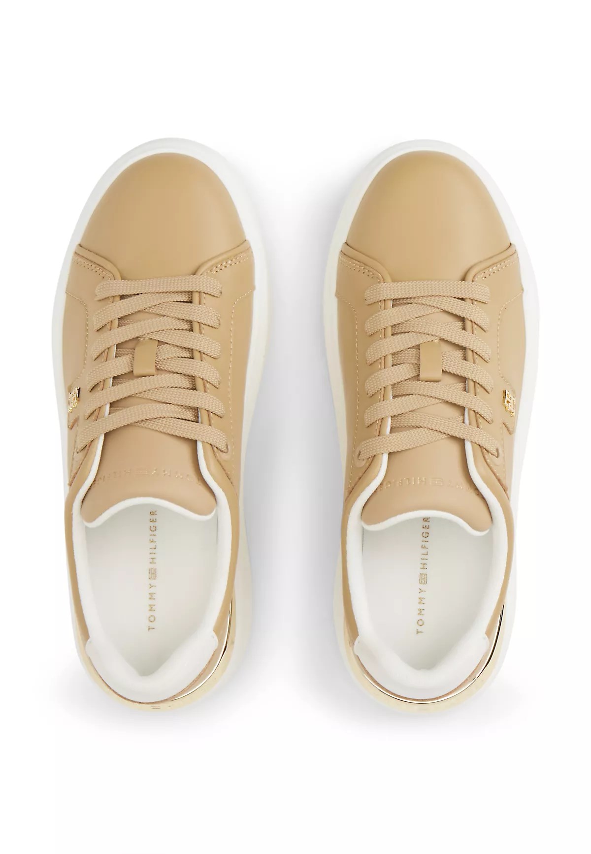 Tommy Hilfiger Tommy Hilfiger Kadın Deri Detaylı Düşük Bilekli Rahat Taban Bej Sneaker FW0FW09396-ABS