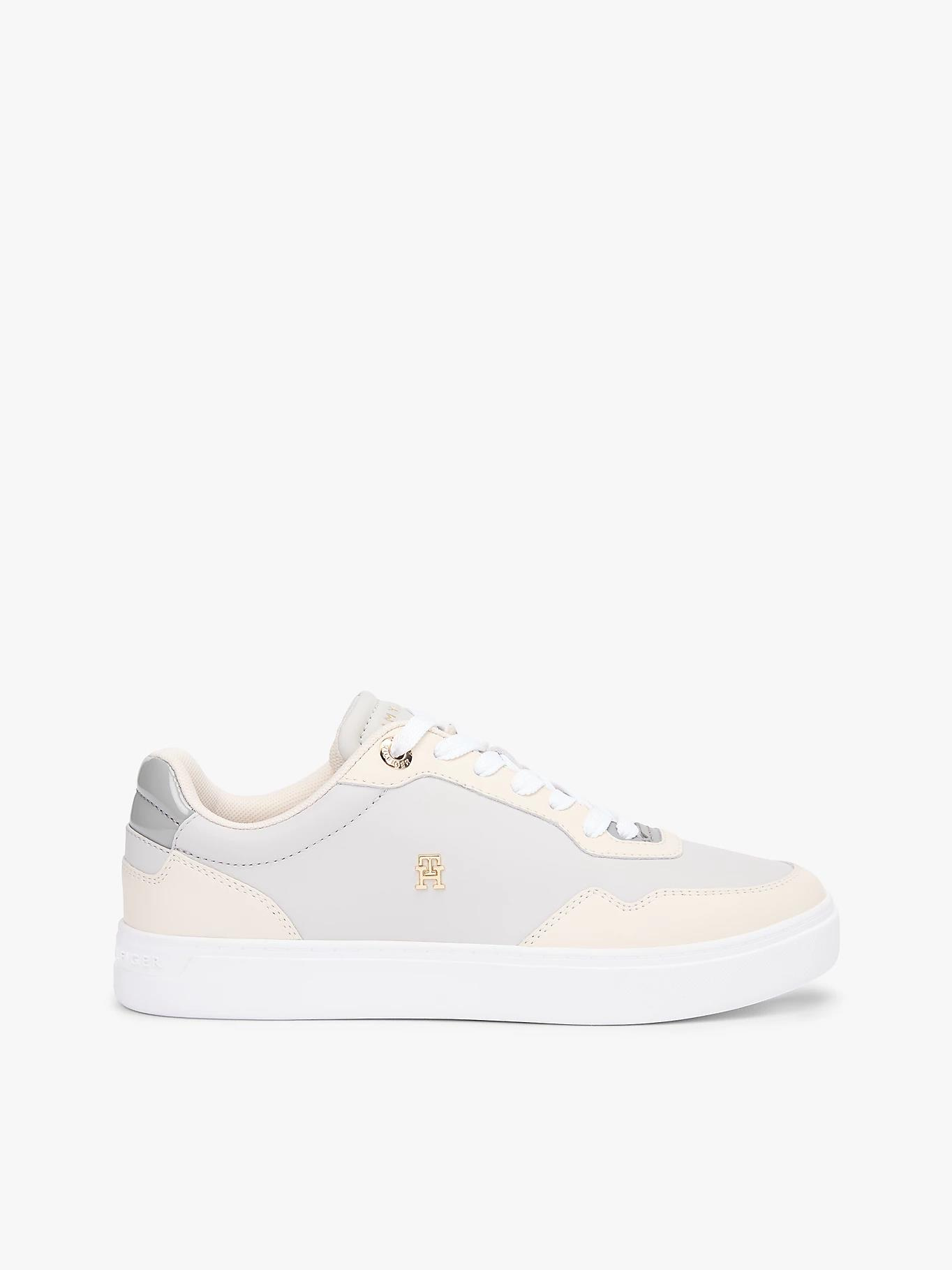 Tommy Hilfiger Tommy Hilfiger Kadın Deri Rahat Taban TH Metal Logo Bağcıklı Bej Sneaker FW0FW09022-0F6