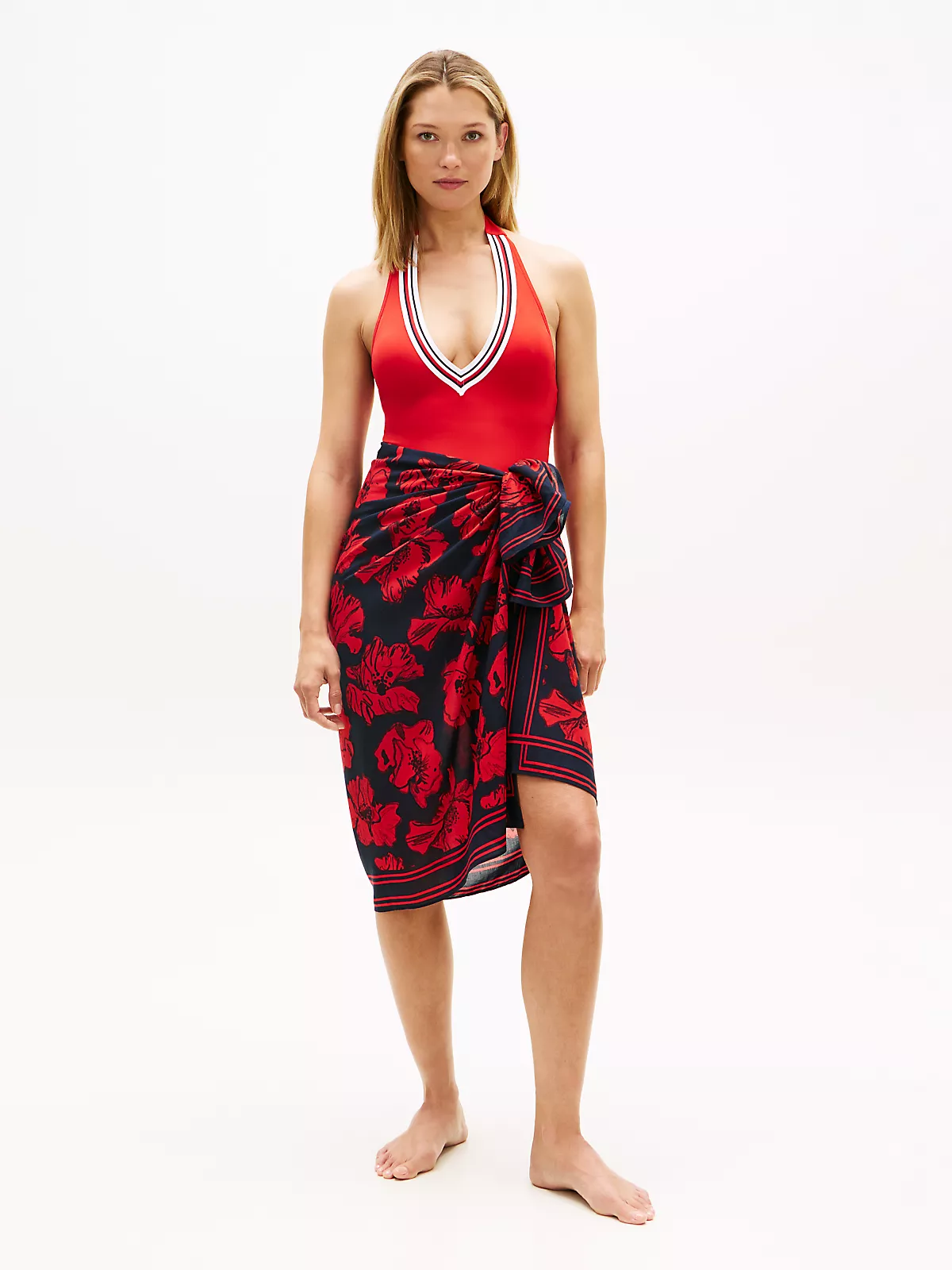 Tommy Hilfiger Tommy Hilfiger Kadın Desenli Dokuma Kumaş Lacivert Plaj Elbisesi UW0UW06423-0ZP