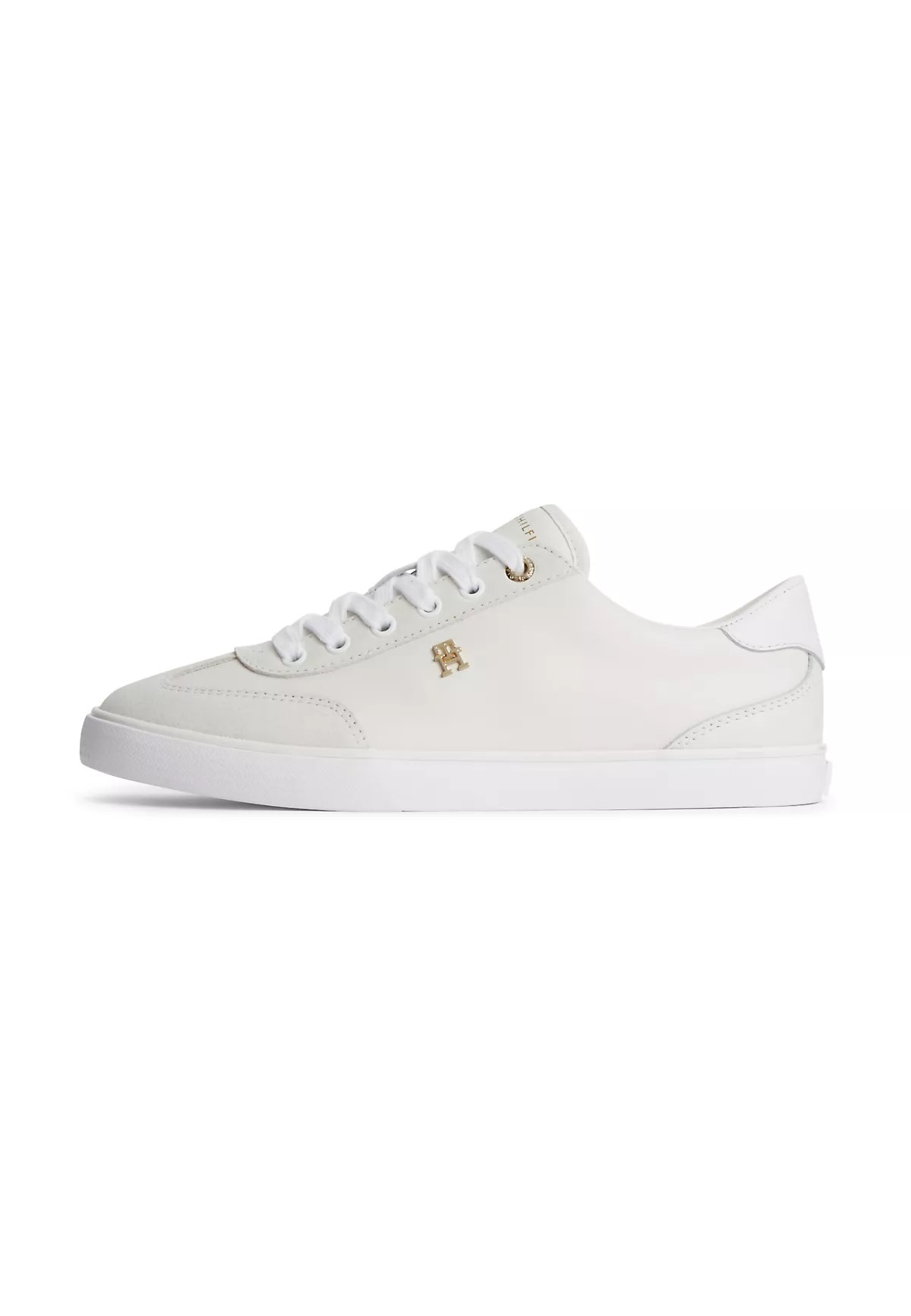 Tommy Hilfiger Tommy Hilfiger Kadın Deri Rahat Taban TH Metal Logo Bağcıklı Ekru Sneaker FW0FW09391-YBL