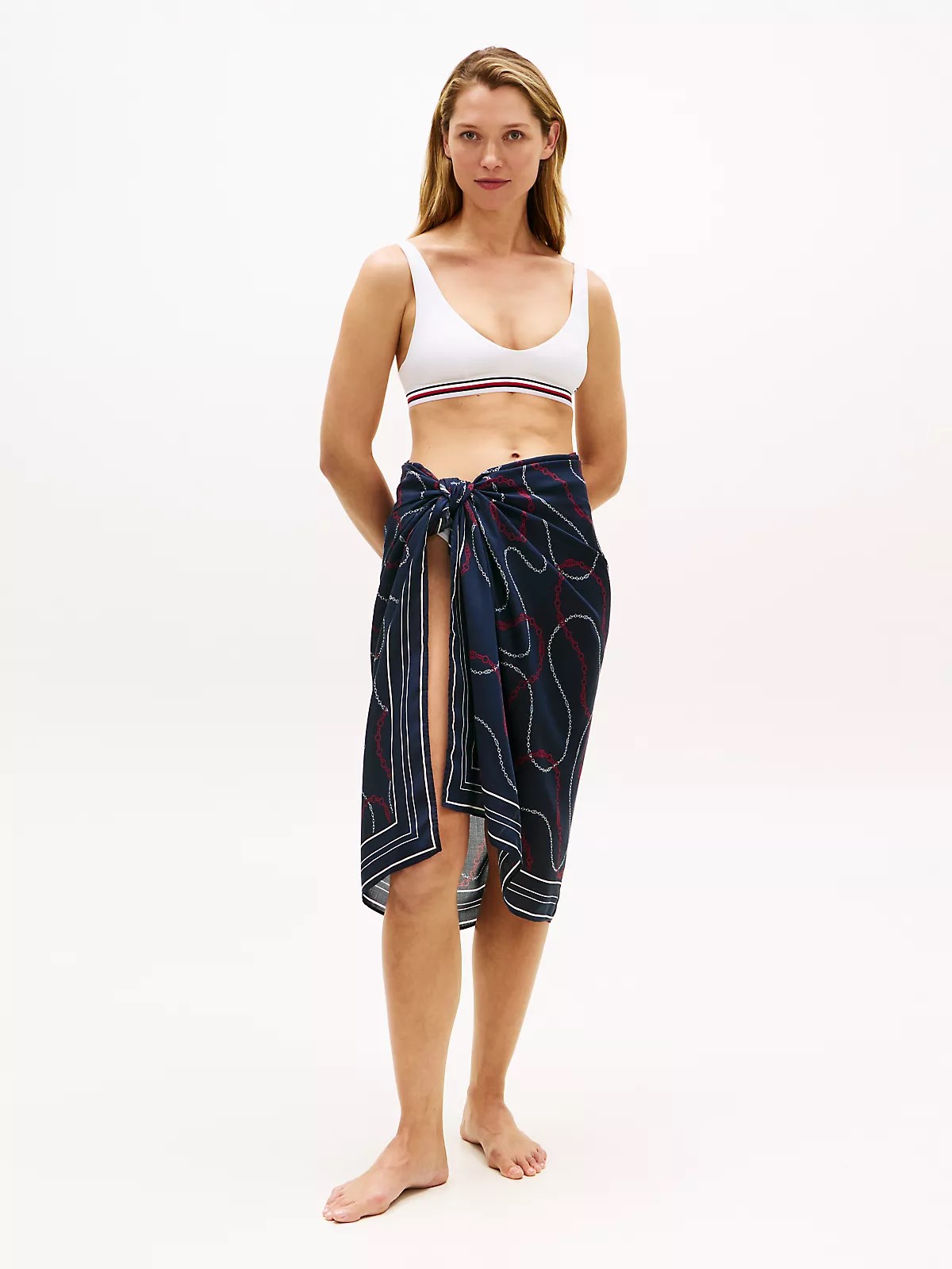 Tommy Hilfiger Tommy Hilfiger Kadın Desenli Dokuma Kumaş Lacivert1 Plaj Elbisesi UW0UW06423-0ZQ