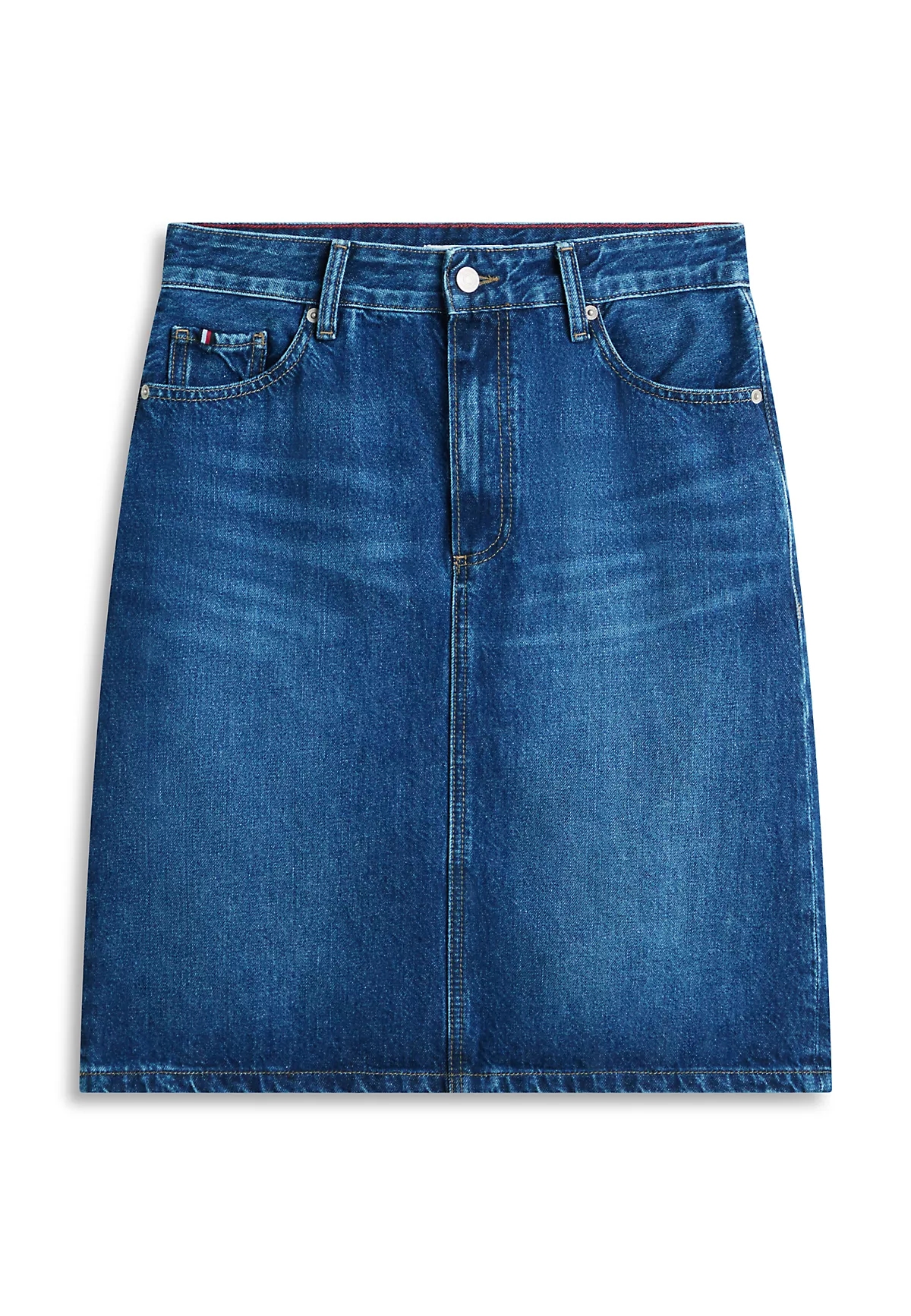 Tommy Hilfiger Tommy Hilfiger Kadın Denim Kumaş Düz Cepli Kısa Boy Mavi Etek WW0WW49669-1BJ
