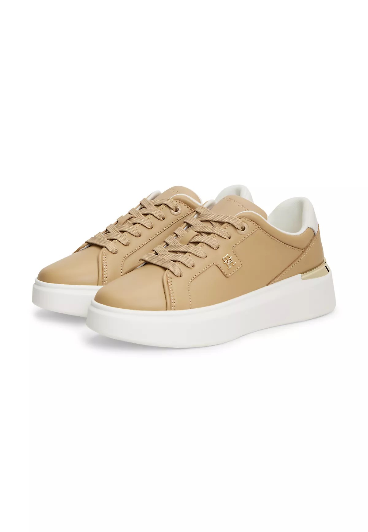 Tommy Hilfiger Tommy Hilfiger Kadın Deri Detaylı Düşük Bilekli Rahat Taban Bej Sneaker FW0FW09396-ABS