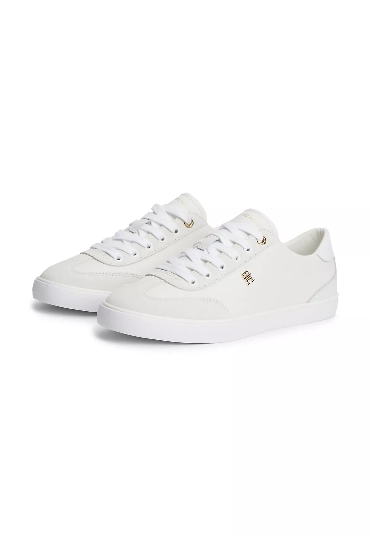 Tommy Hilfiger Tommy Hilfiger Kadın Deri Rahat Taban TH Metal Logo Bağcıklı Ekru Sneaker FW0FW09391-YBL