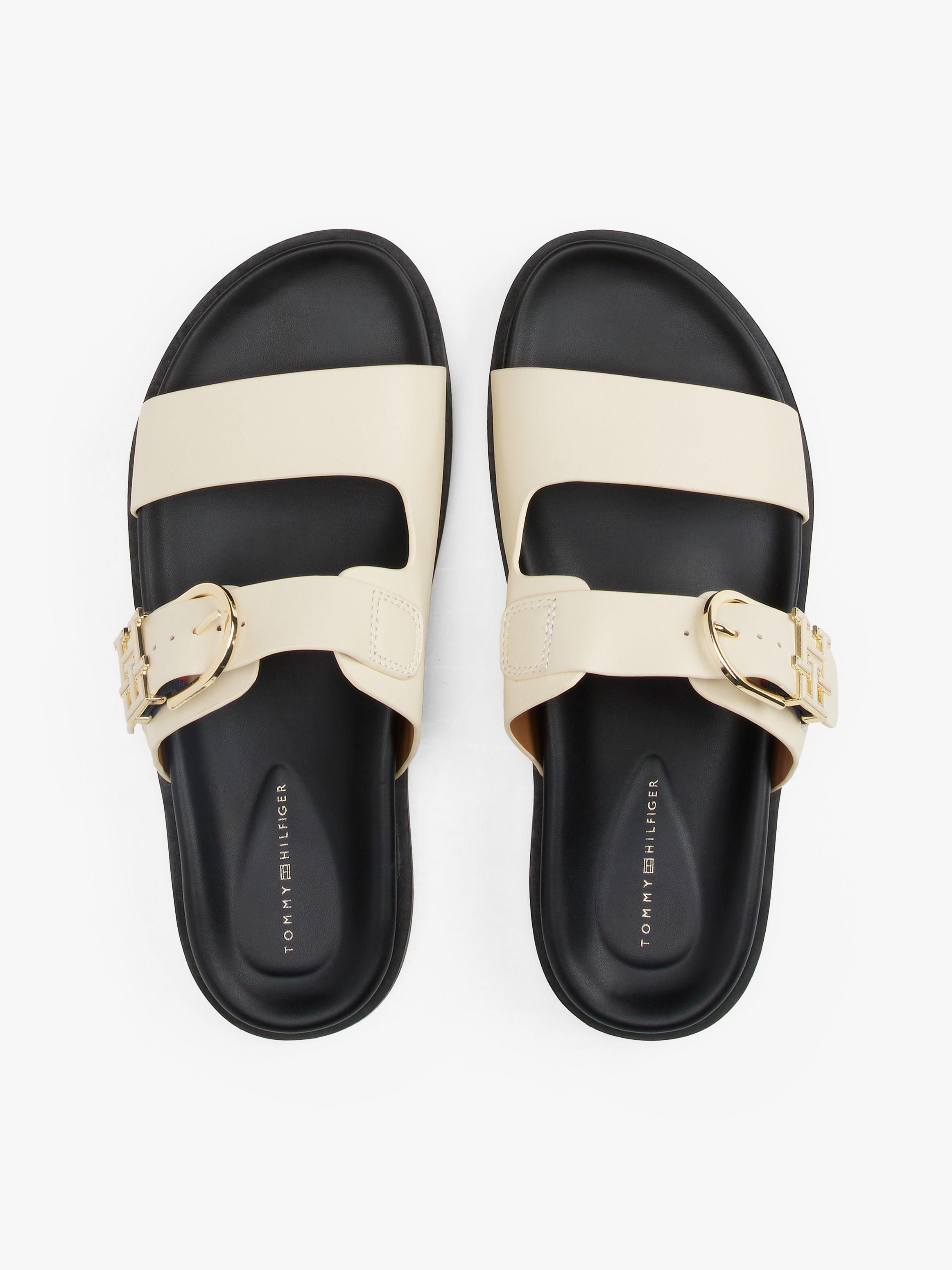TOMMY HILFIGER Tommy Hilfiger Kadın Deri TH Tokalı Rahat Yumuşak Taban Bej Sandalet FW0FW08512-ACJ