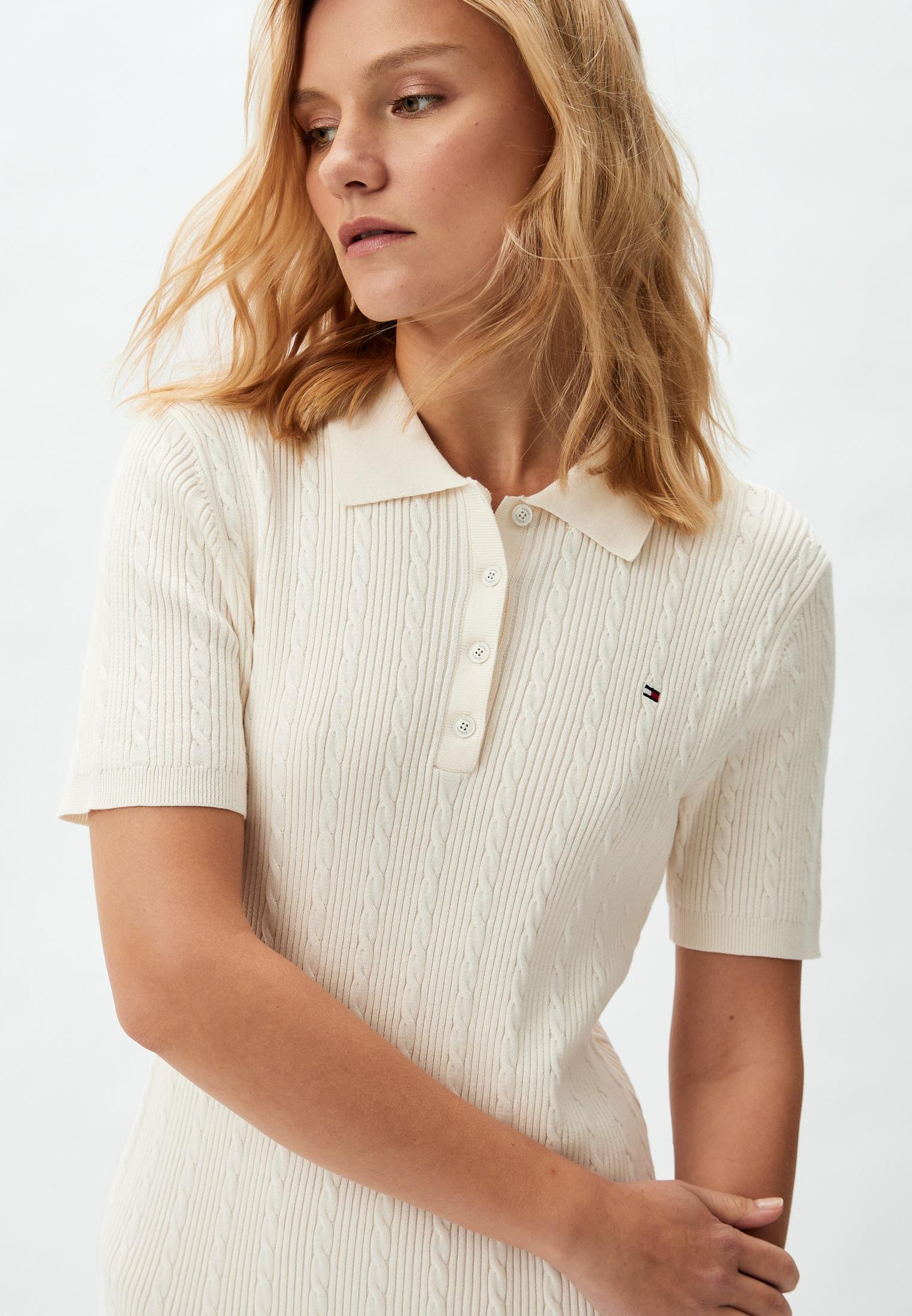 Tommy Hilfiger Tommy Hilfiger Kadın Diz Üstü Polo Yaka Kısa Kollu Pamuklu Düz Sarı Elbise WW0WW43087-Z00