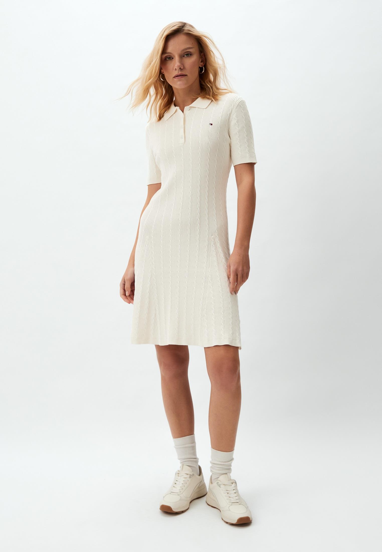 Tommy Hilfiger Tommy Hilfiger Kadın Diz Üstü Polo Yaka Kısa Kollu Pamuklu Düz Sarı Elbise WW0WW43087-Z00