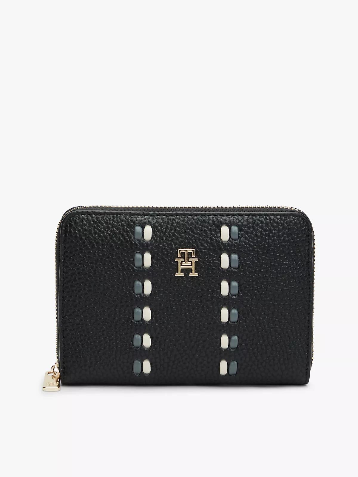 Tommy Hilfiger Tommy Hilfiger Kadın Fermuarlı Bozuk Para Bölmeli Çakıl Taşı Desenli Siyah Cüzdan AW0AW18132-BDS
