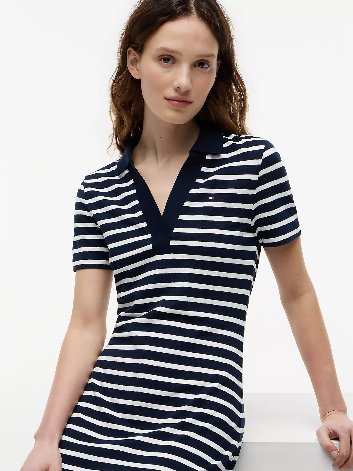 Tommy Hilfiger Tommy Hilfiger Kadın Gömlek Yakalı Bol Kol Detaylı Düğme Kapamalı Lacivert-Beyaz Elbise WW0WW42567-0X4
