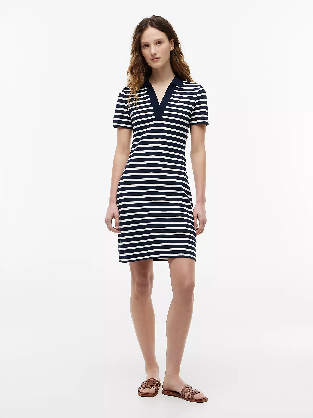 Tommy Hilfiger Tommy Hilfiger Kadın Gömlek Yakalı Bol Kol Detaylı Düğme Kapamalı Lacivert-Beyaz Elbise WW0WW42567-0X4